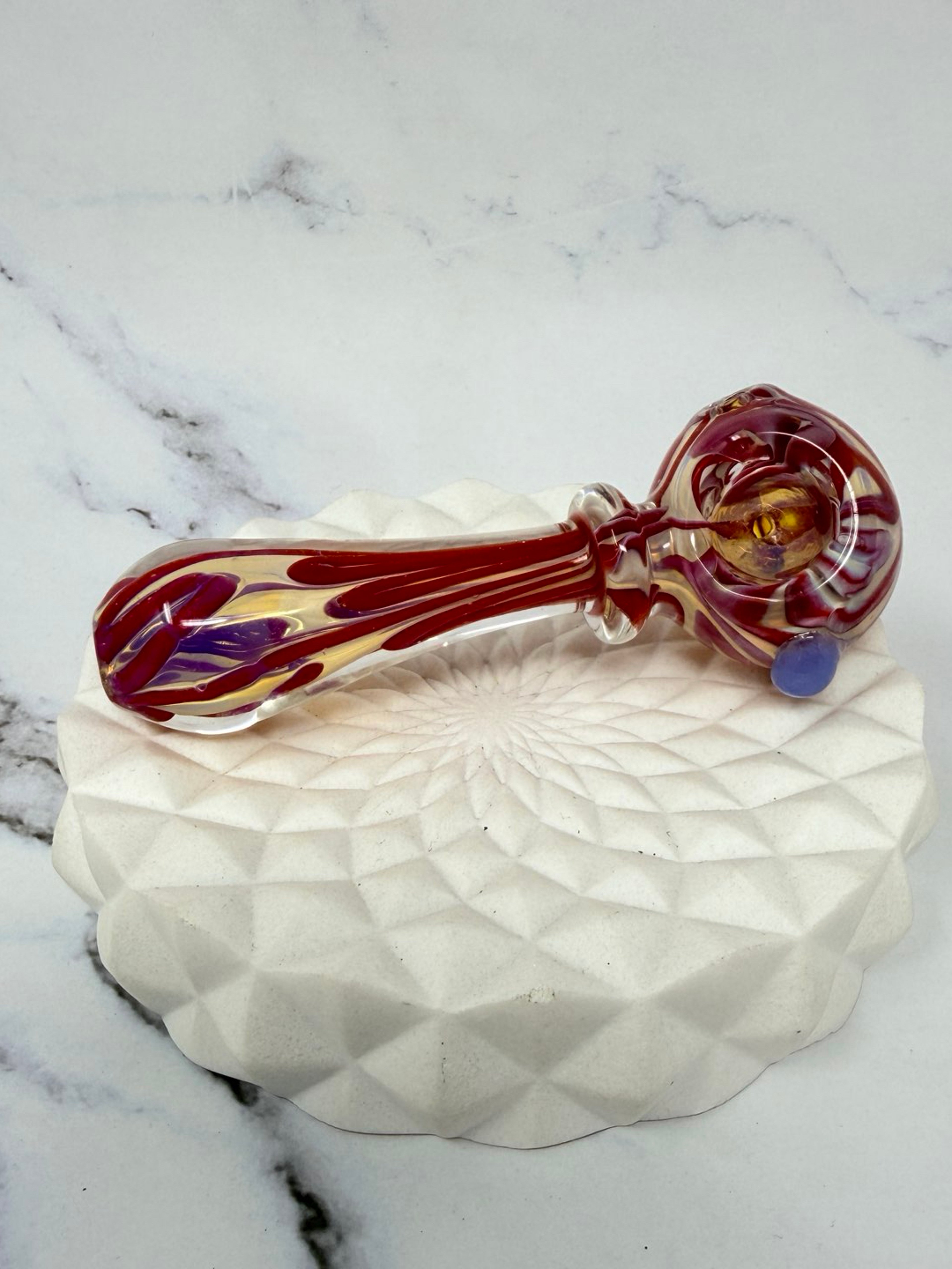 Preview pic of 4.25” Handmade Red Wave Color Changing Smoking Glass Pipe