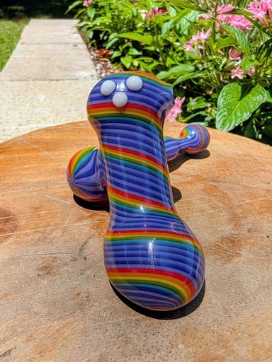 Preview pic of Stunning Rainbow Linework Glass Sherlock Pipe – Signed ES '22 (Unknown Artist)