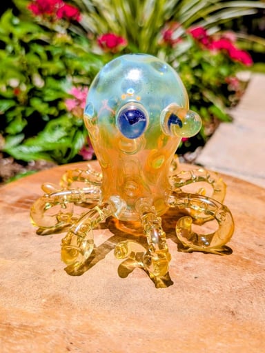 Preview pic of Pristine Fumed Glass Octopus Tabletop Pipe – Freestanding Functional Art