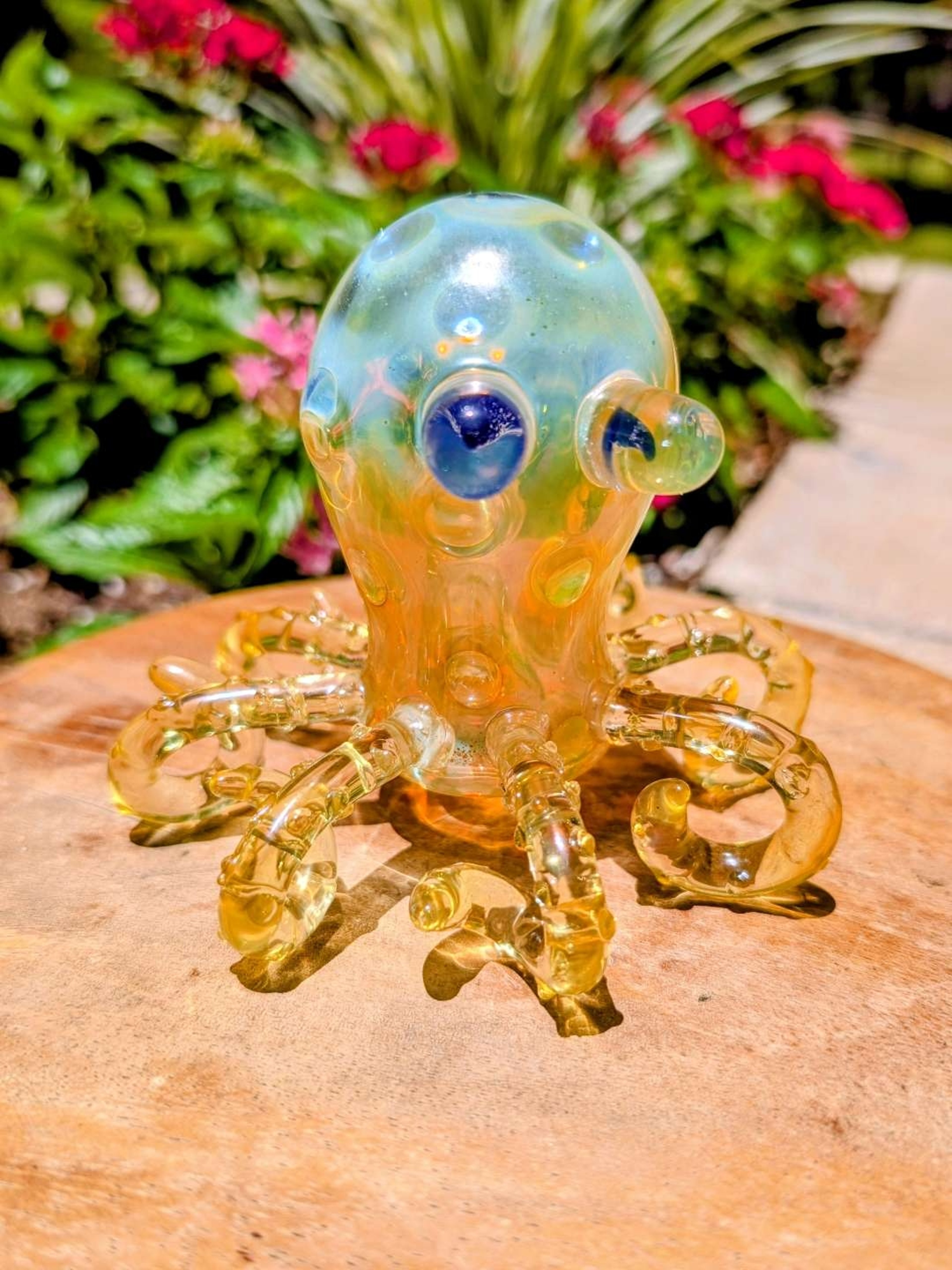 Preview pic of Pristine Fumed Glass Octopus Tabletop Pipe – Freestanding Functional Art