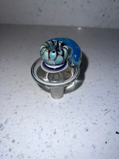 Preview pic of Horned Honeycomb Worked 18mm Slide – Blue/White Marble