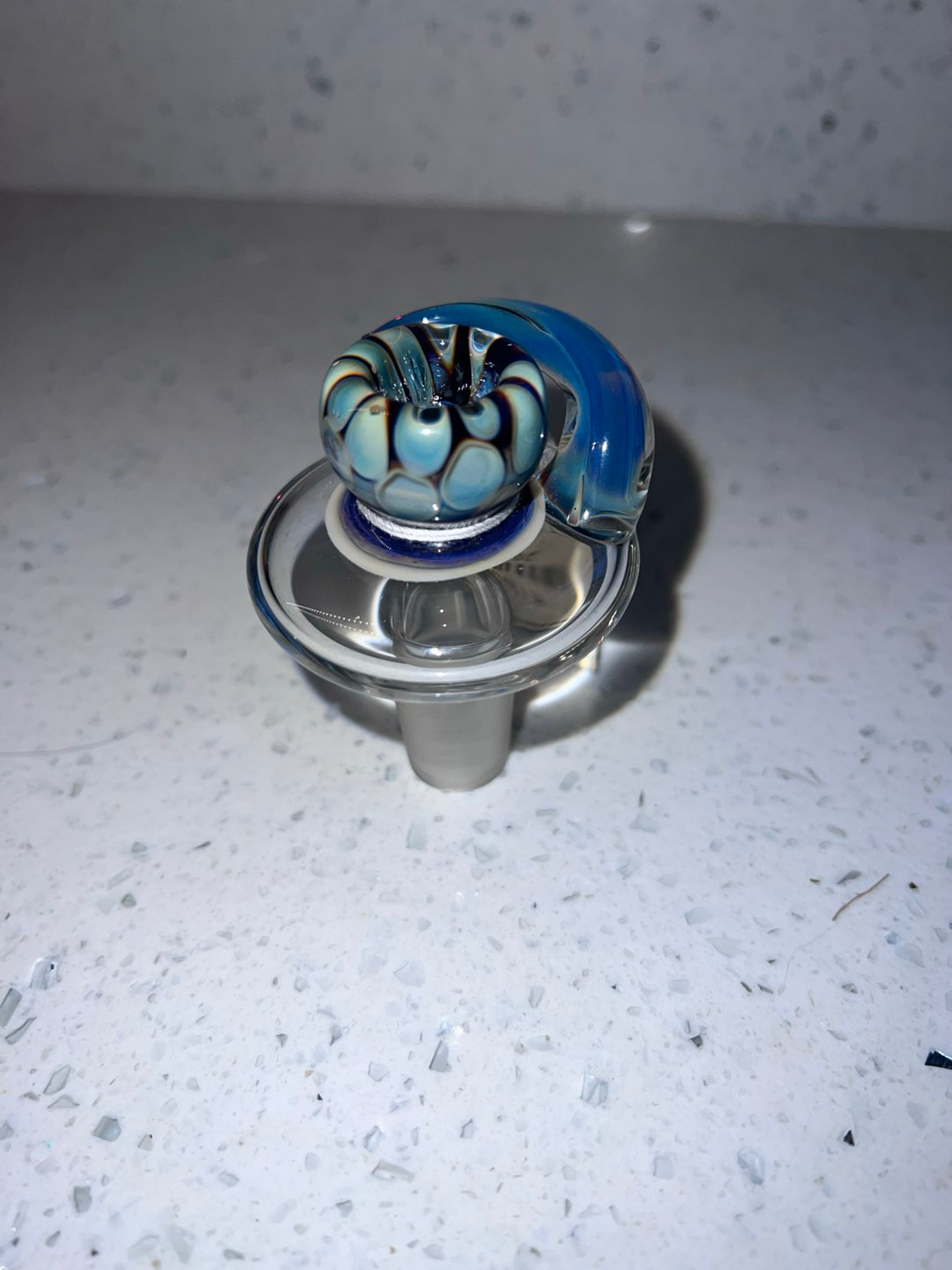 Preview pic of Horned Honeycomb Worked 18mm Slide – Blue/White Marble