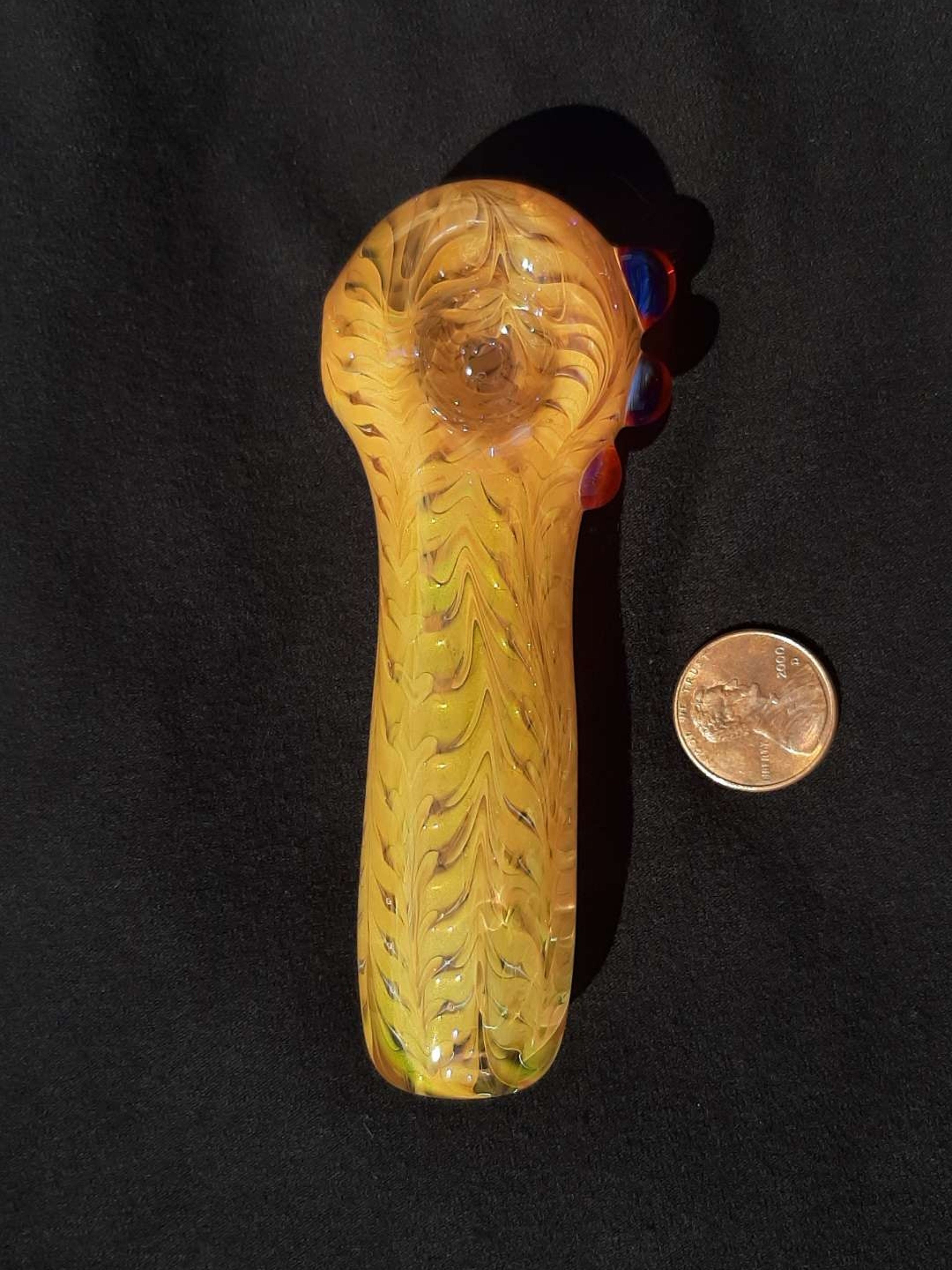 Preview pic of Feather raked, gold and silver fumed, borosilicate glass pipe.  FREE SHIPPING