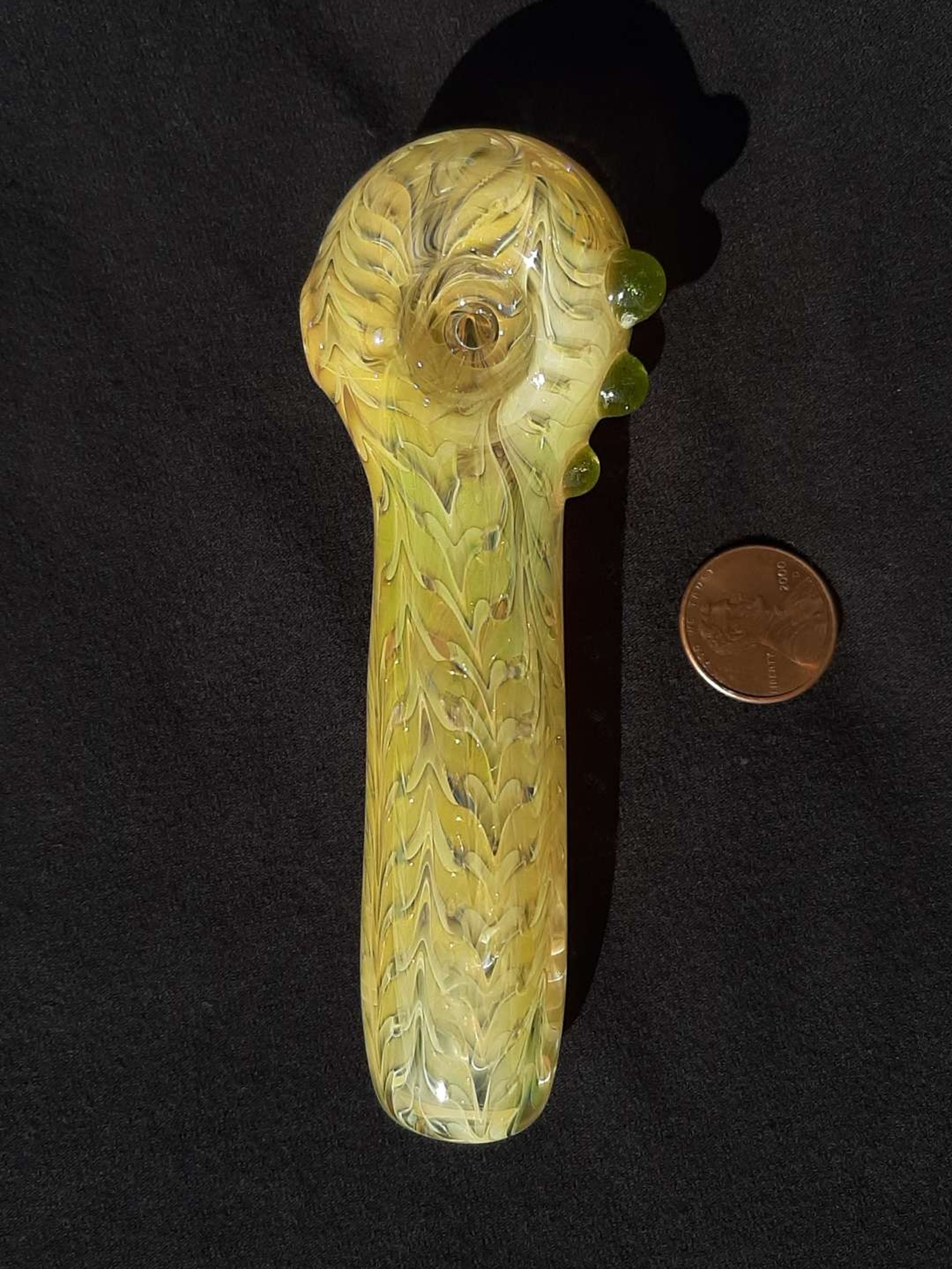 Preview pic of Feather raked, gold and silver fumed, color changing, borosilicate glass pipe. FREE SHIPPING