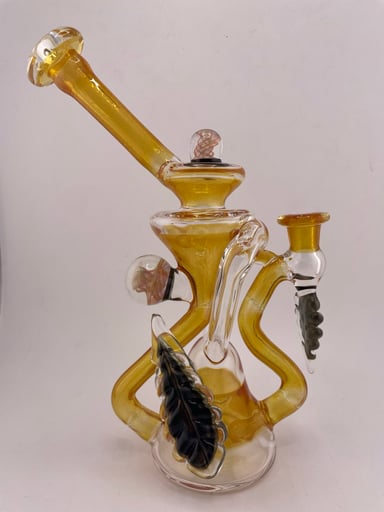 Preview pic of Pugsley Glass Recycler 10mm 90 w/ Multiple Marble & Leaf Attachments