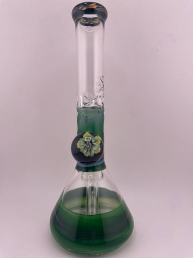 Preview pic of MJHoG 3 Way Collab Beaker w/ Flower Implosion Marble - Green