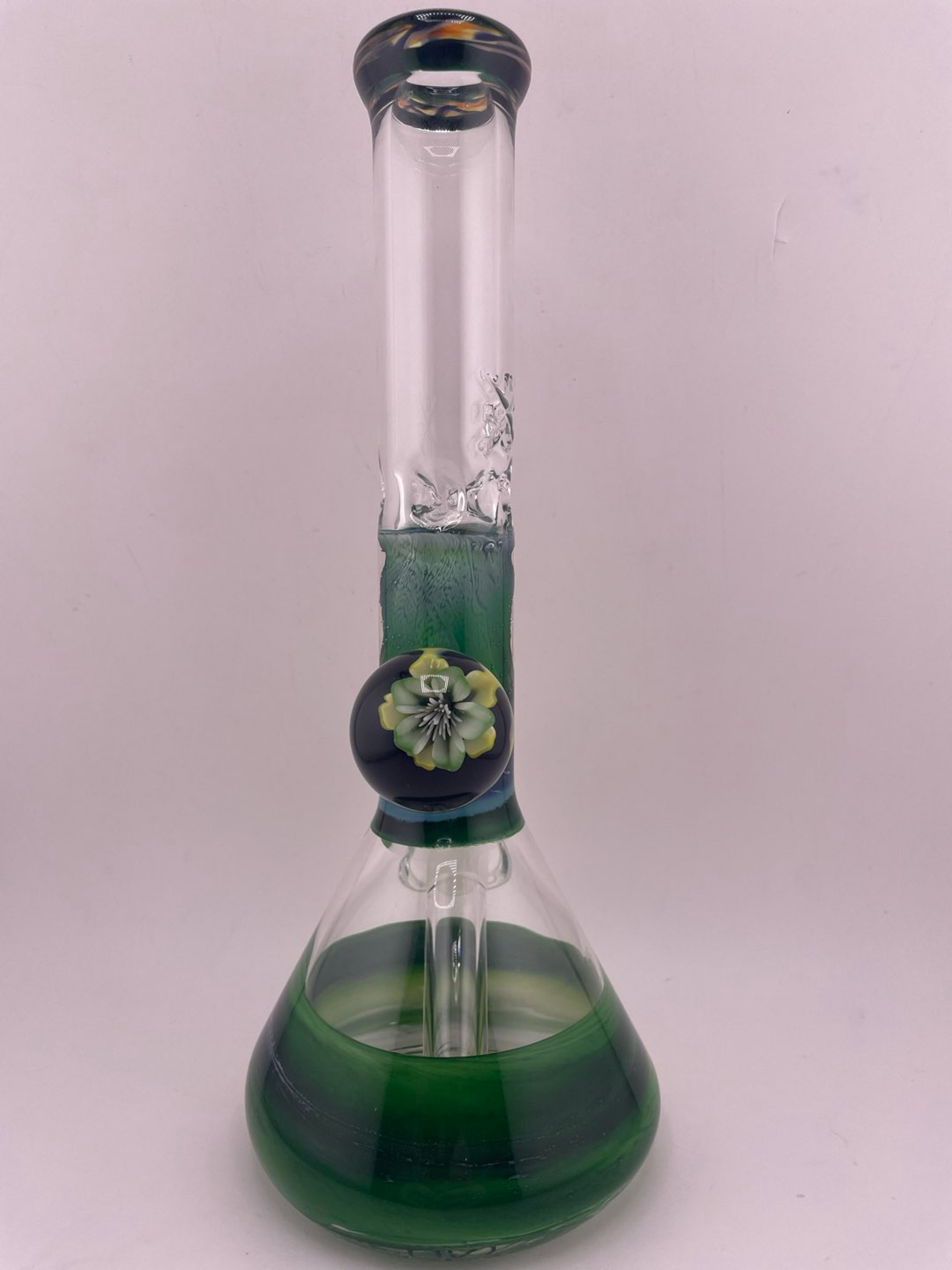Preview pic of MJHoG 3 Way Collab Beaker w/ Flower Implosion Marble - Green