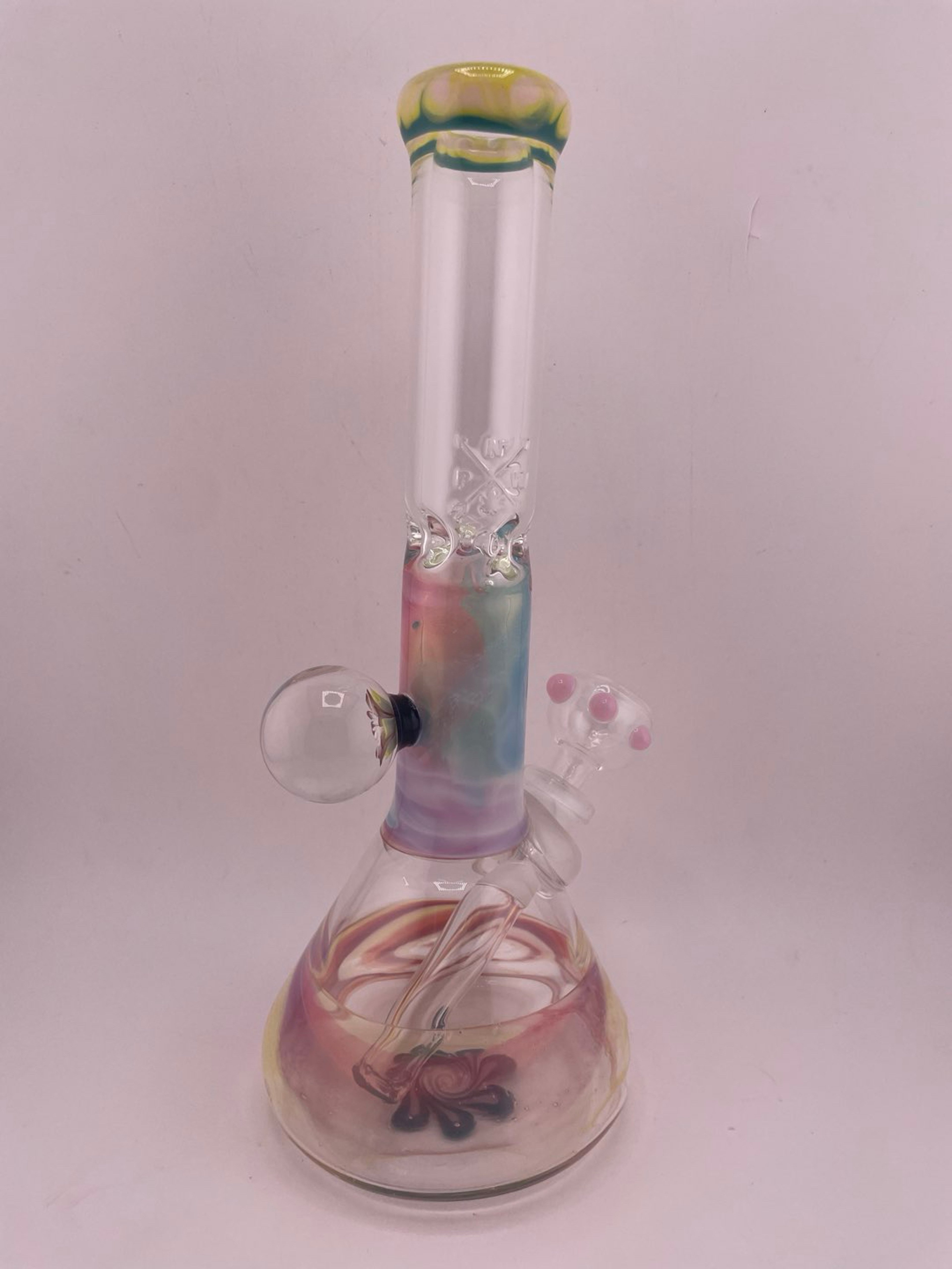 Preview pic of MJHoG 3 Way Collab Beaker w/ Flower Implosion Marble - Rainbow