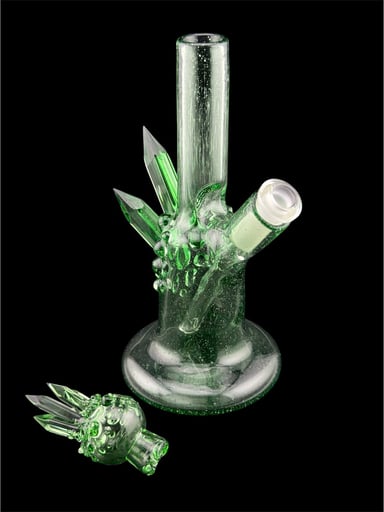 Preview pic of Brand New Full Green Color With Color Crystal Growth Mini Beaker With Matching Spinning Bubble Carb Cap