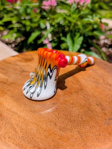 Preview pic of Pristine Worked Glass Hammer Pipe – Fire & Ice Wig-Wag Spoon