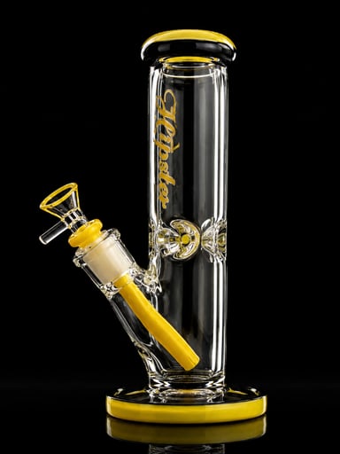 Preview pic of Hipster 10” Straight Tube Glass Water Pipe – Thick Borosilicate Glass with 14mm Bowl – Yellow