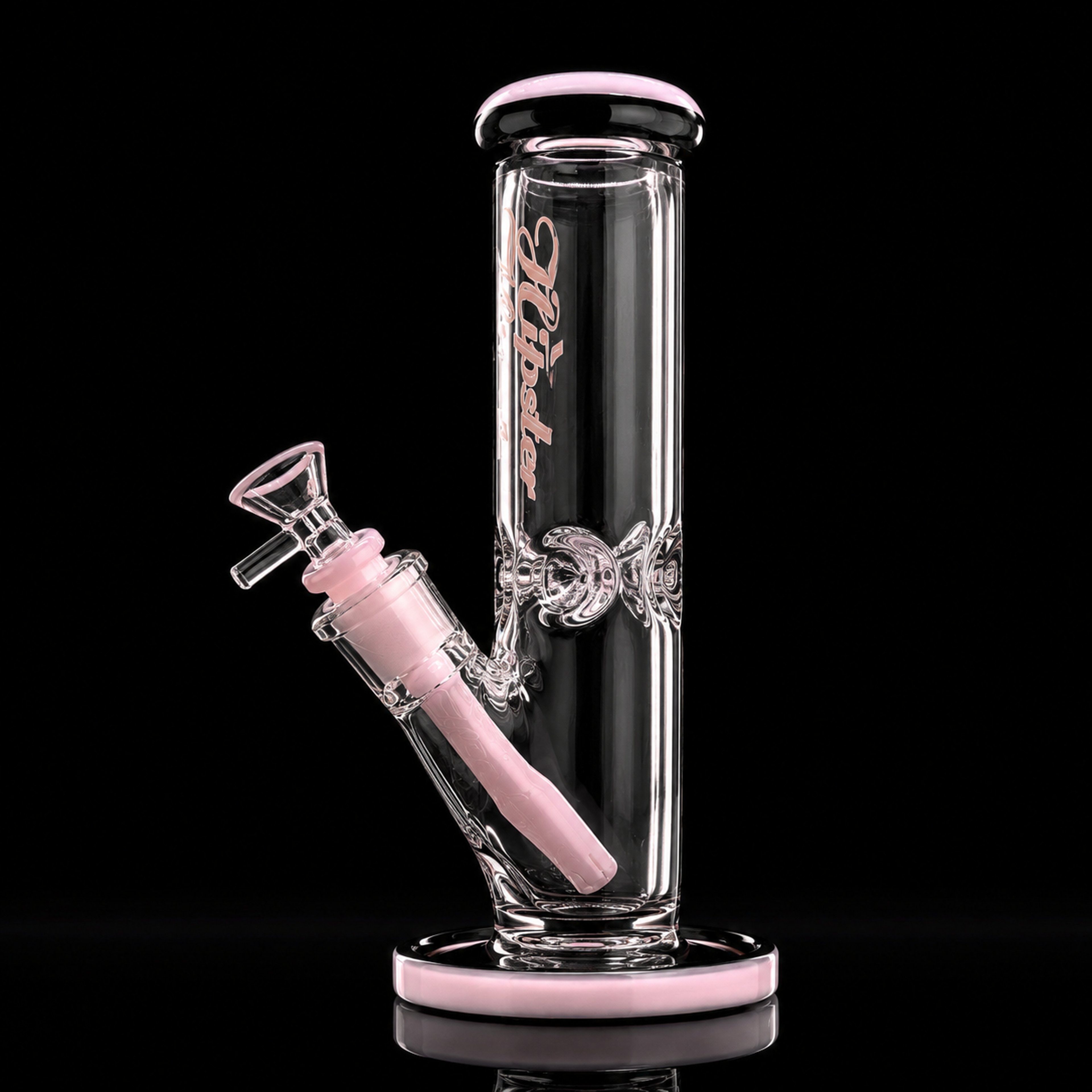 Preview pic of Hipster 10” Straight Tube Glass Water Pipe – Thick Borosilicate Glass with 14mm Bowl – Pink