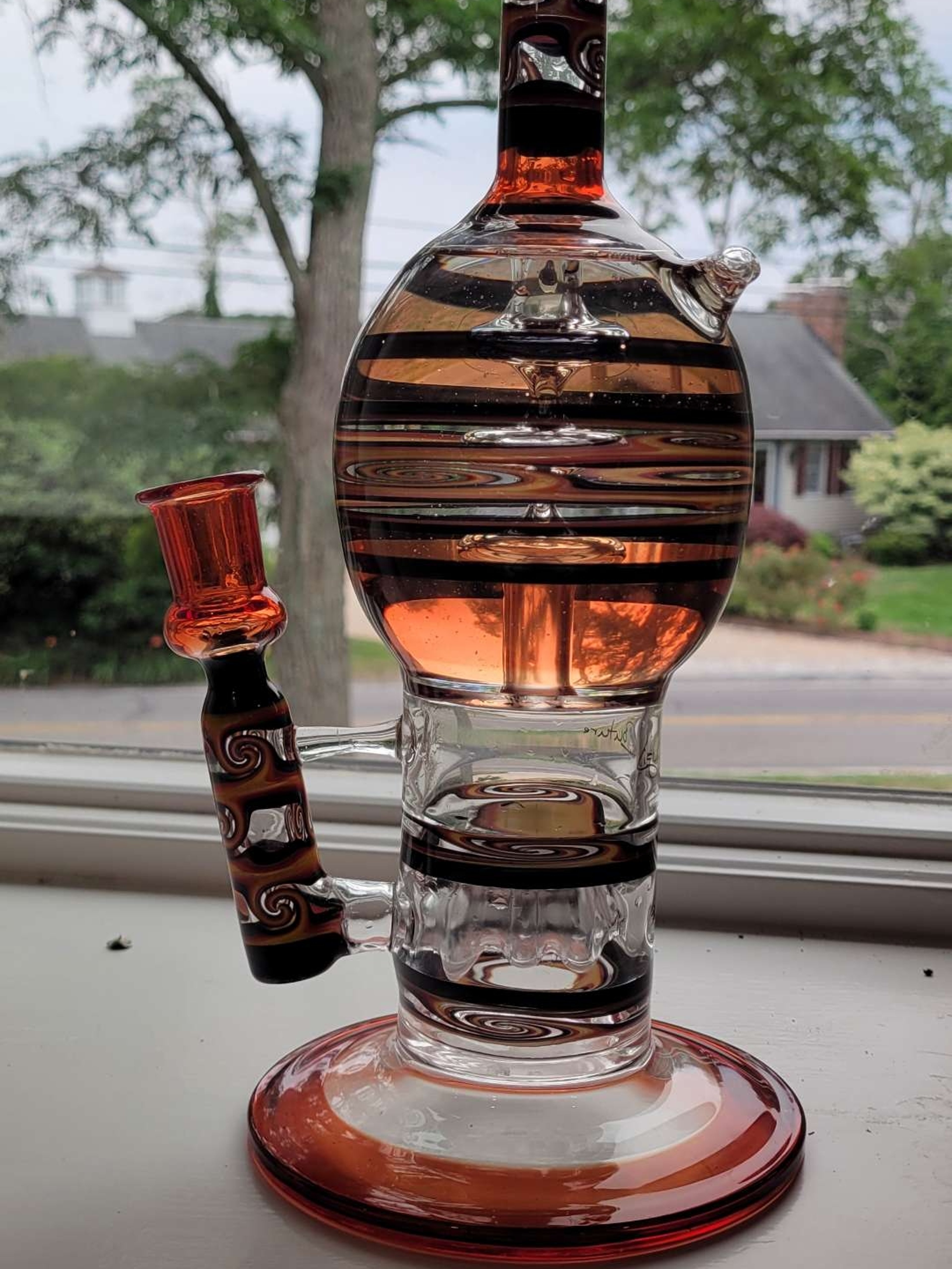Preview pic of Rare 2018 Liquid Couture (Liquid Sci) Fully Worked Solid Glycerin Sphere Rig – Amber & Triple Wig-Wag