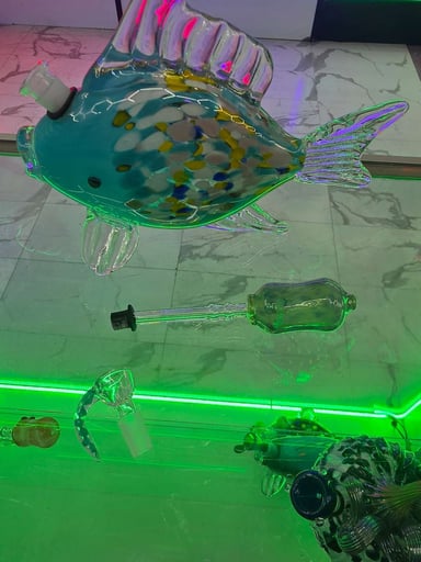 Preview pic of Hand blown art glass fish shaped bong