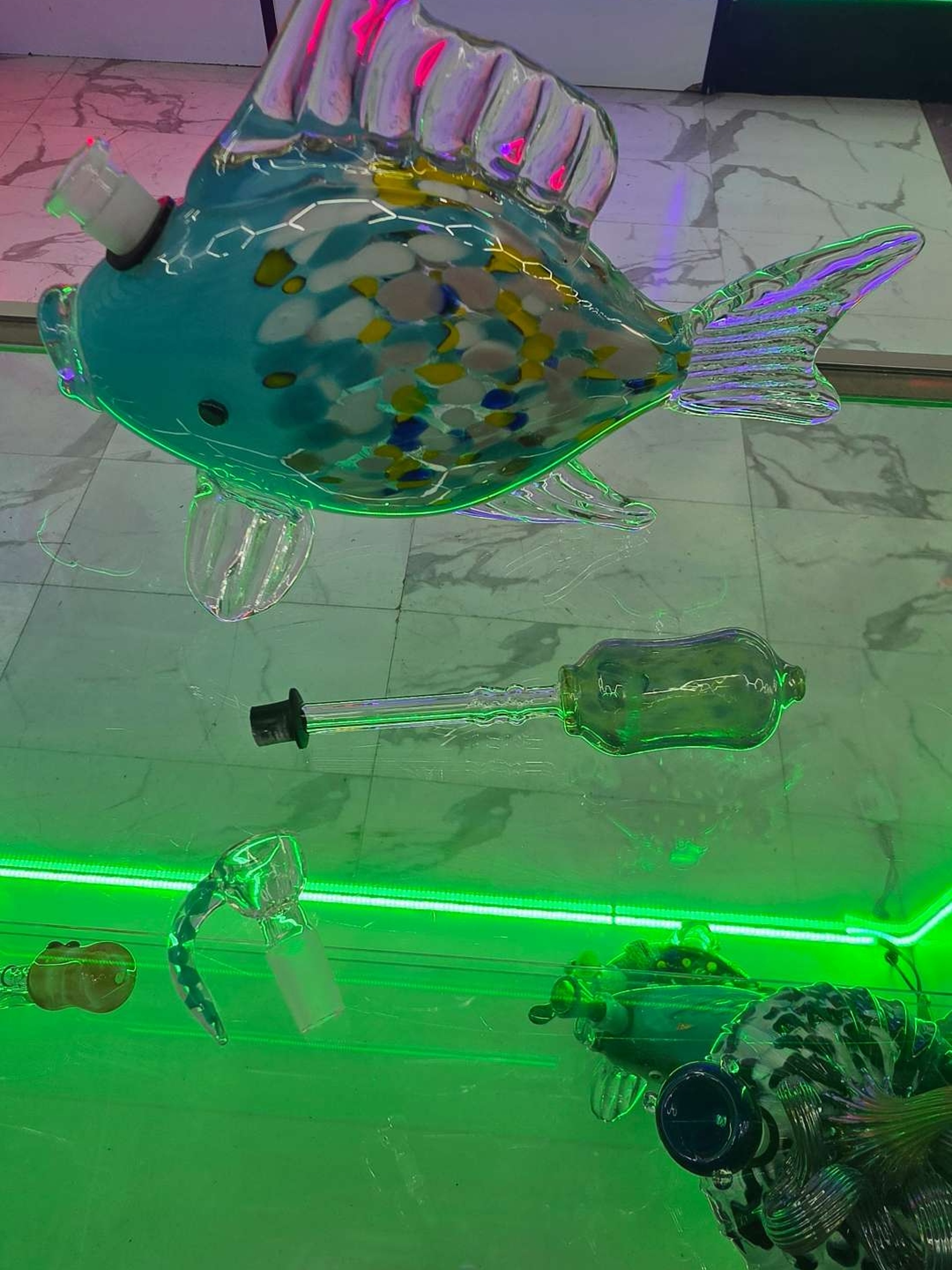 Hand blown art glass fish shaped bong image 0