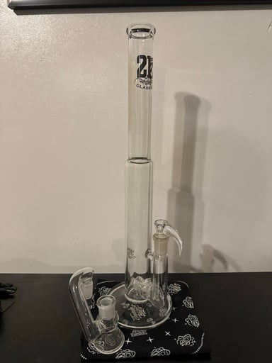Preview pic of 2K Glass Art 18 Inch Clear Triple Stemline Straight Bong with Ash Catcher