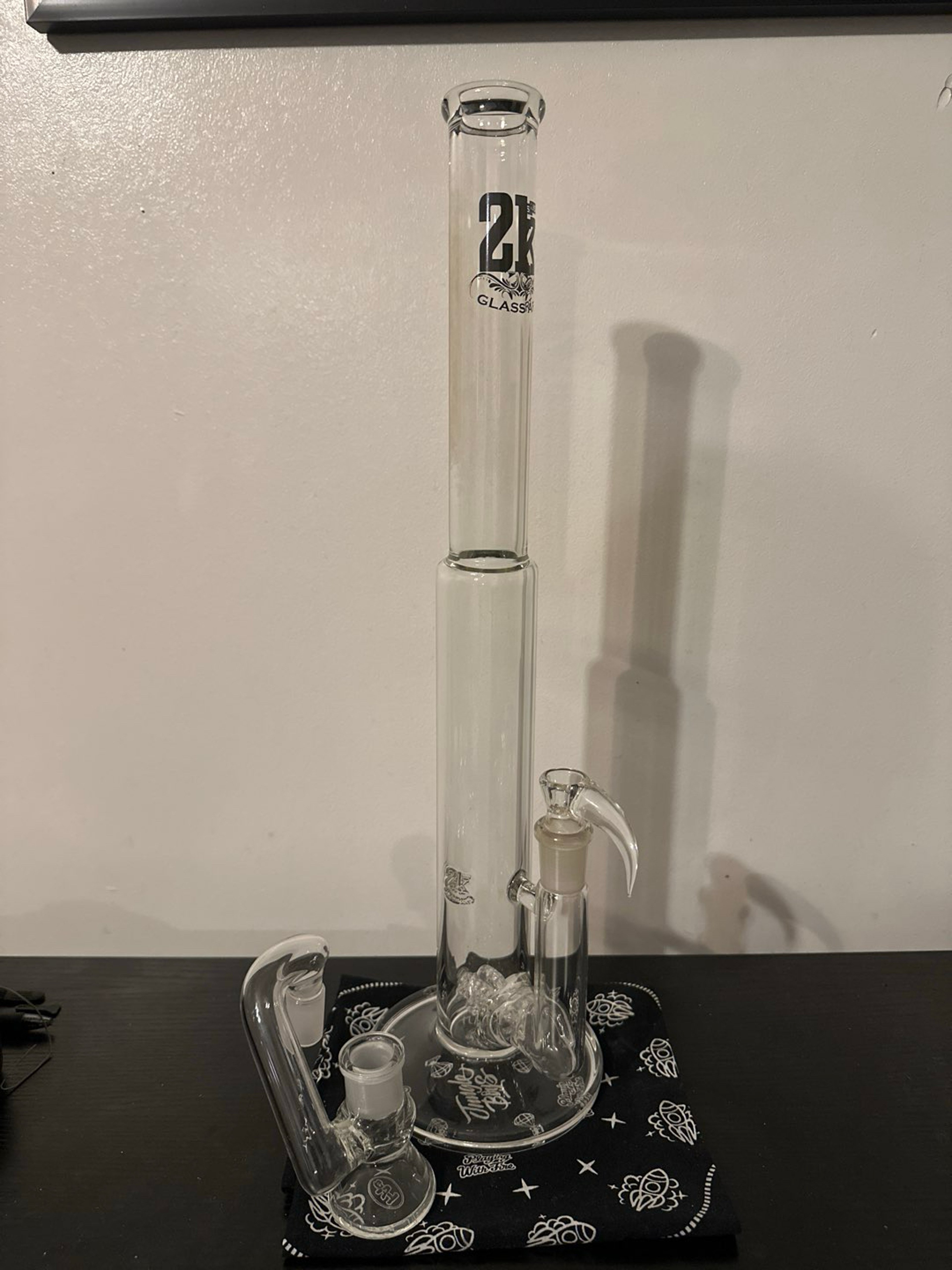 Preview pic of 2K Glass Art 18 Inch Clear Triple Stemline Straight Bong with Ash Catcher