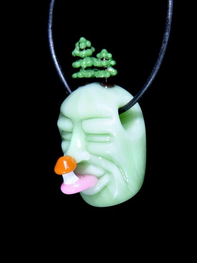 Preview pic of GPS Glass - "Forest Tripper" Sculpted Pendant - Light Green/Dark Green/Grizzly/Lotus White/Borostix Blush/Pumpkin Pie