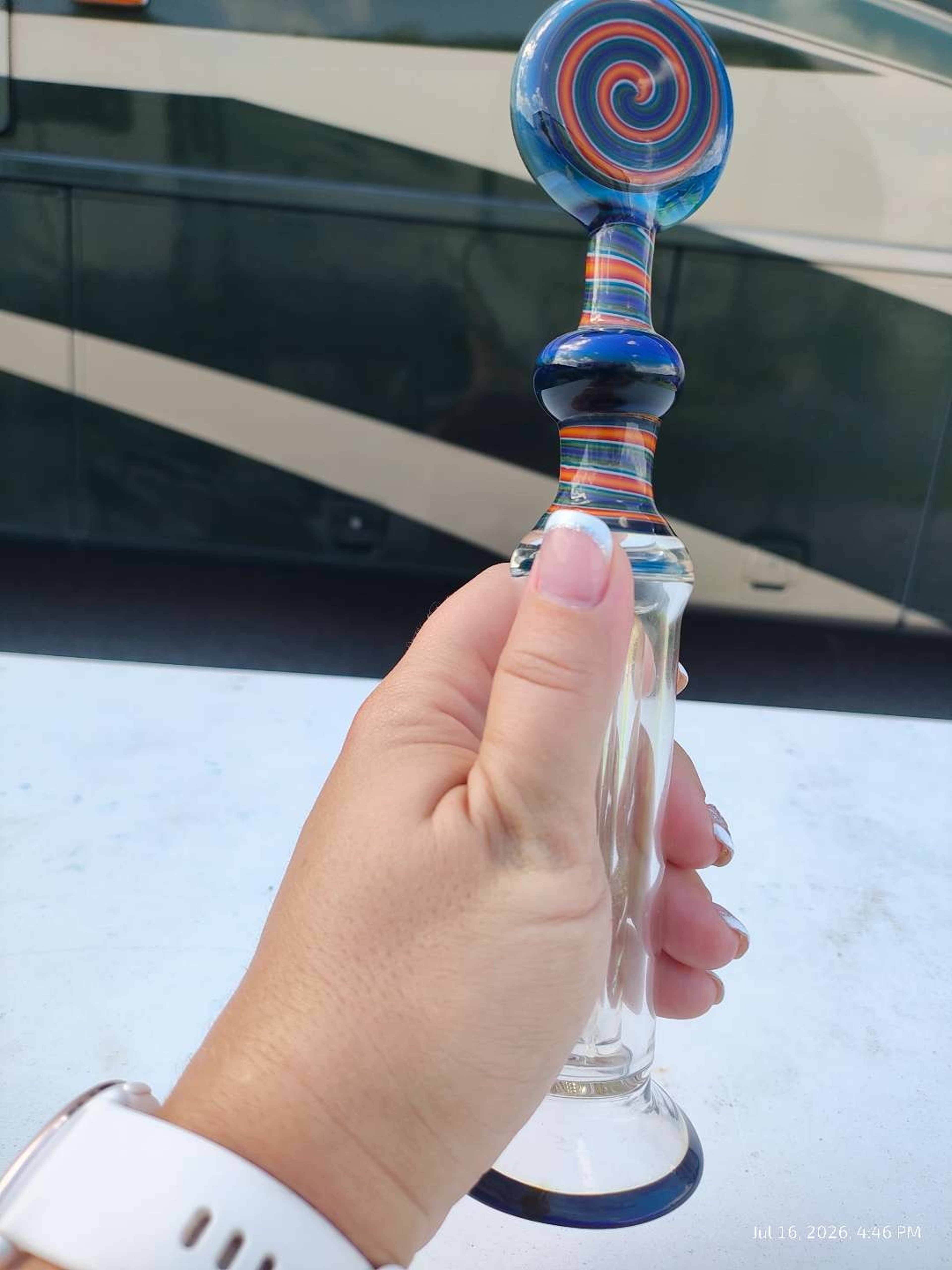 Rare Mike Fro Custom Commission 9" Hot Knife Hitter Rainbow Implosion Heady Glass Early 2010s One-Off Functional Art 2" Base Collector Piece image 0