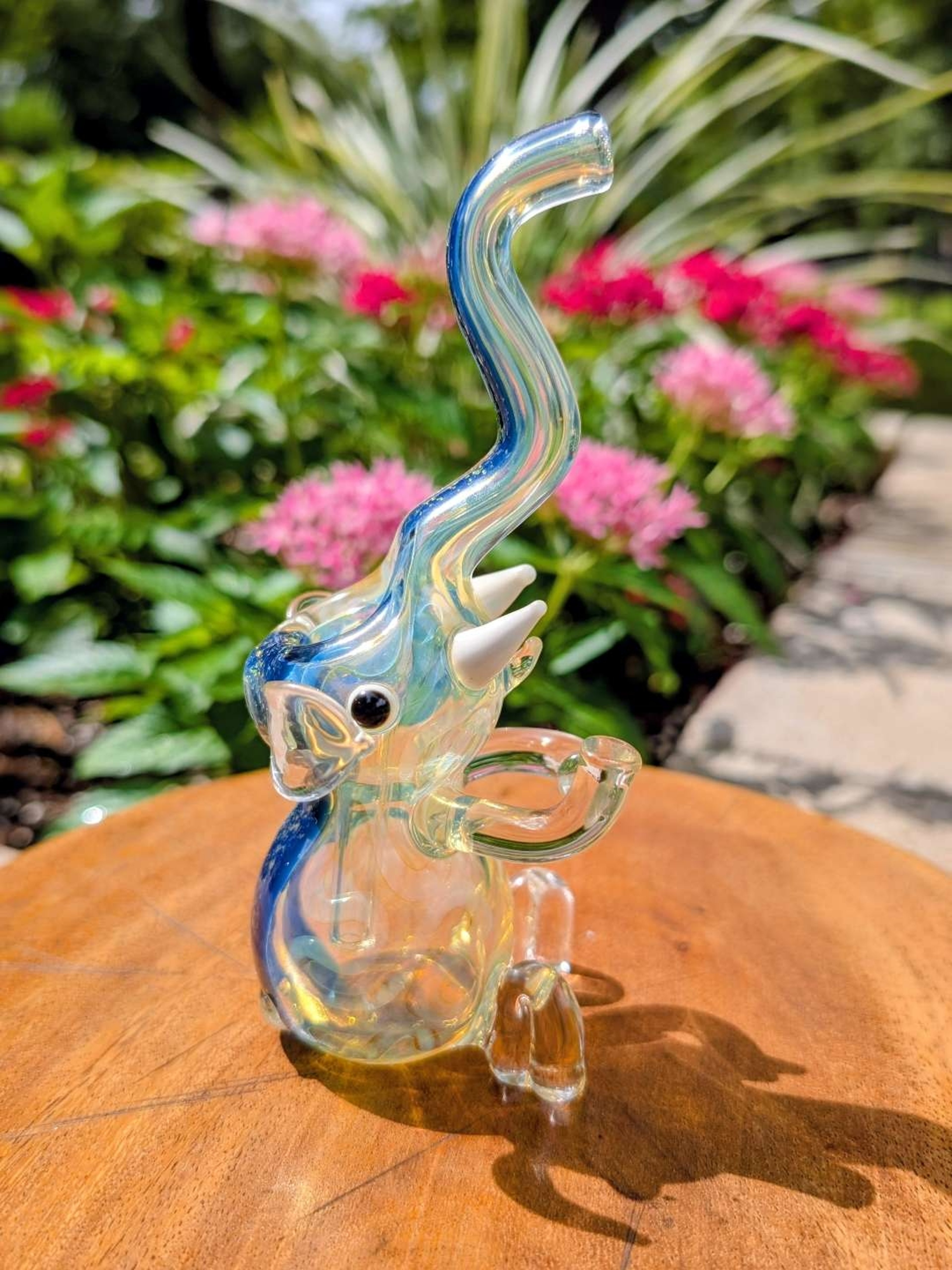 Preview pic of Pristine Fumed Elephant Bubbler w/ Blue Aventurine Spine