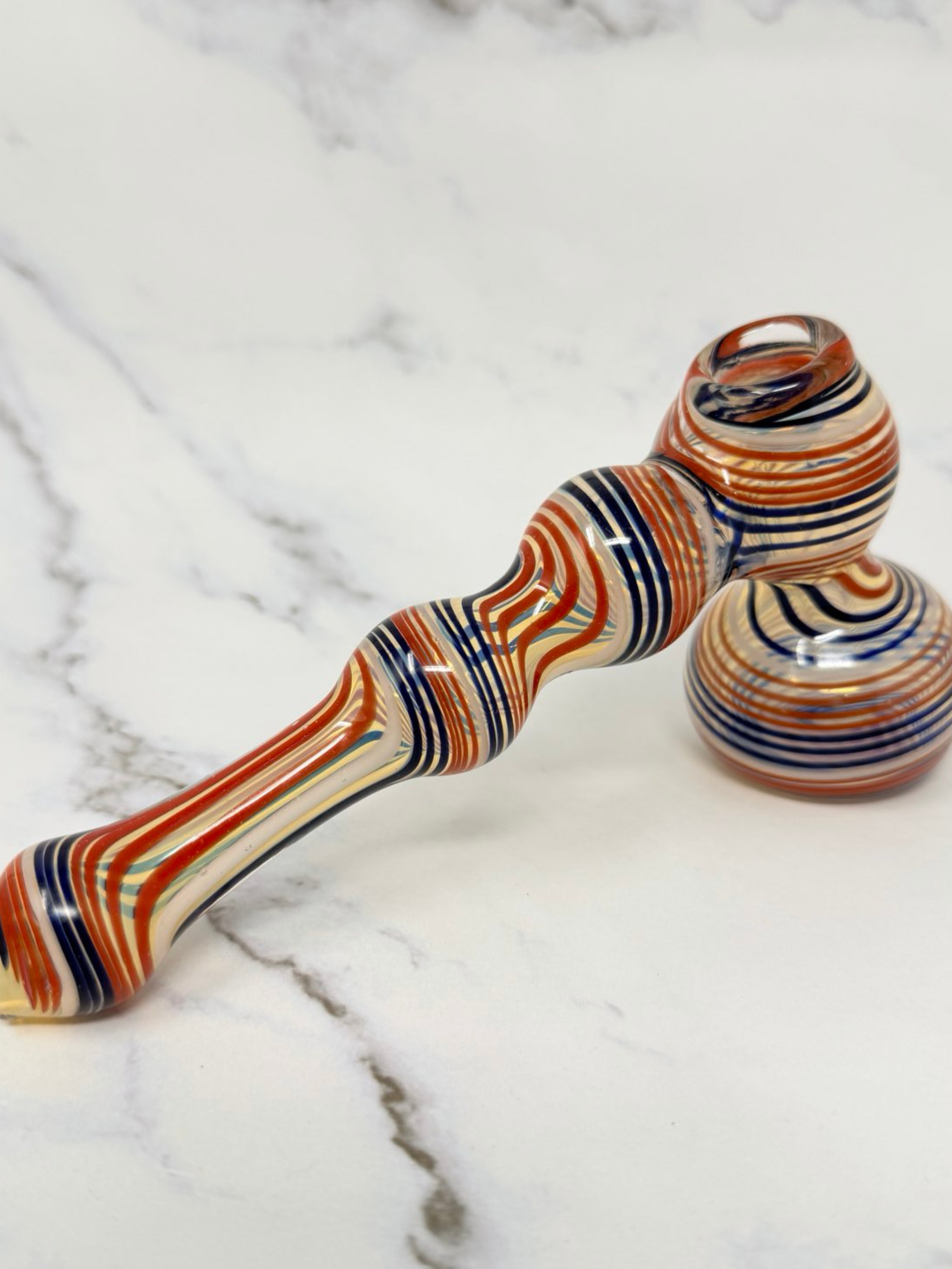 Preview pic of 7” Red Blue Hammer Bubbler Smoking Glass Bowl