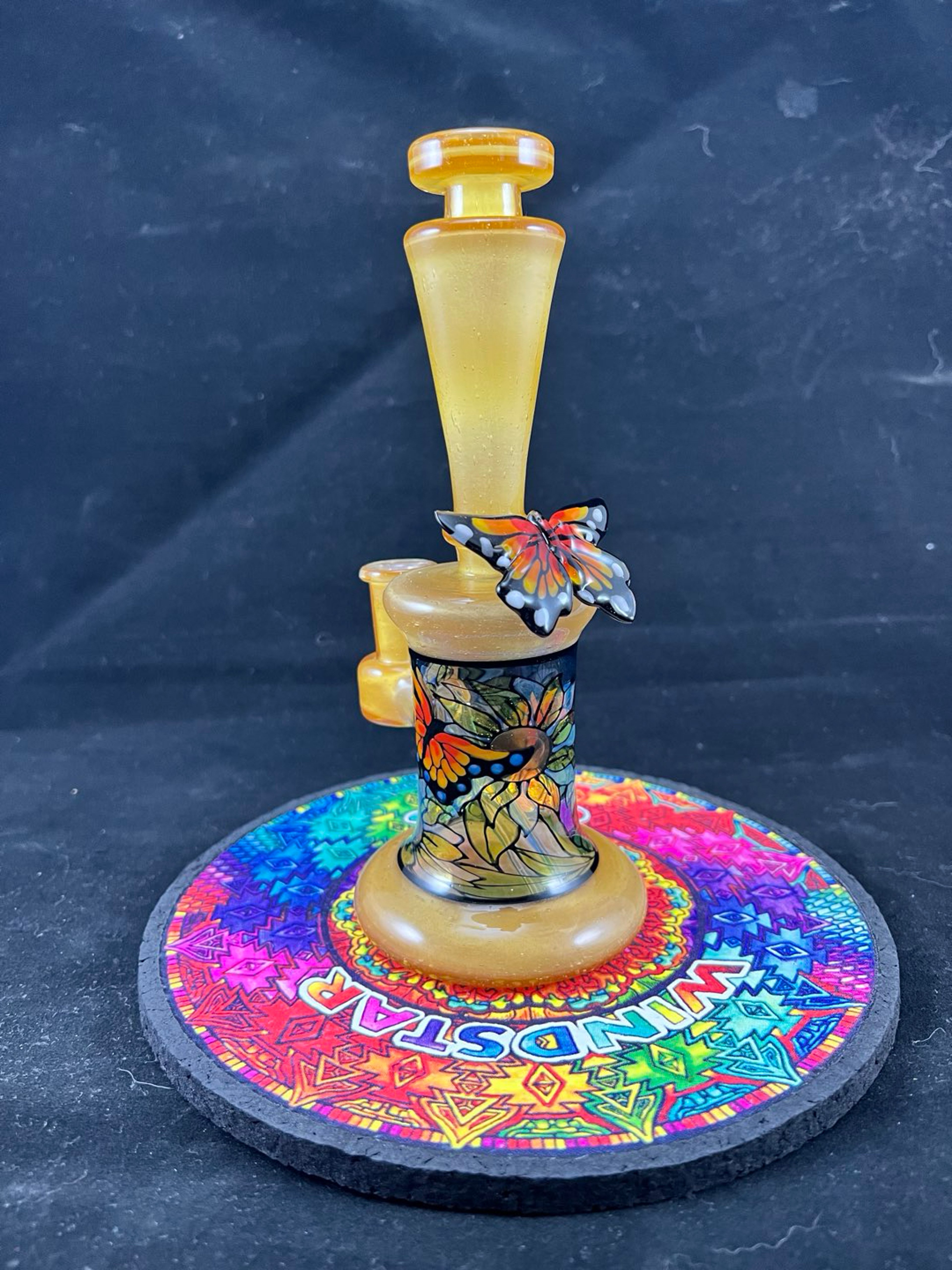 Preview pic of Windstar Glass – Custom Monarch Butterfly & Sunflower Rig (w/ Matching Mat)