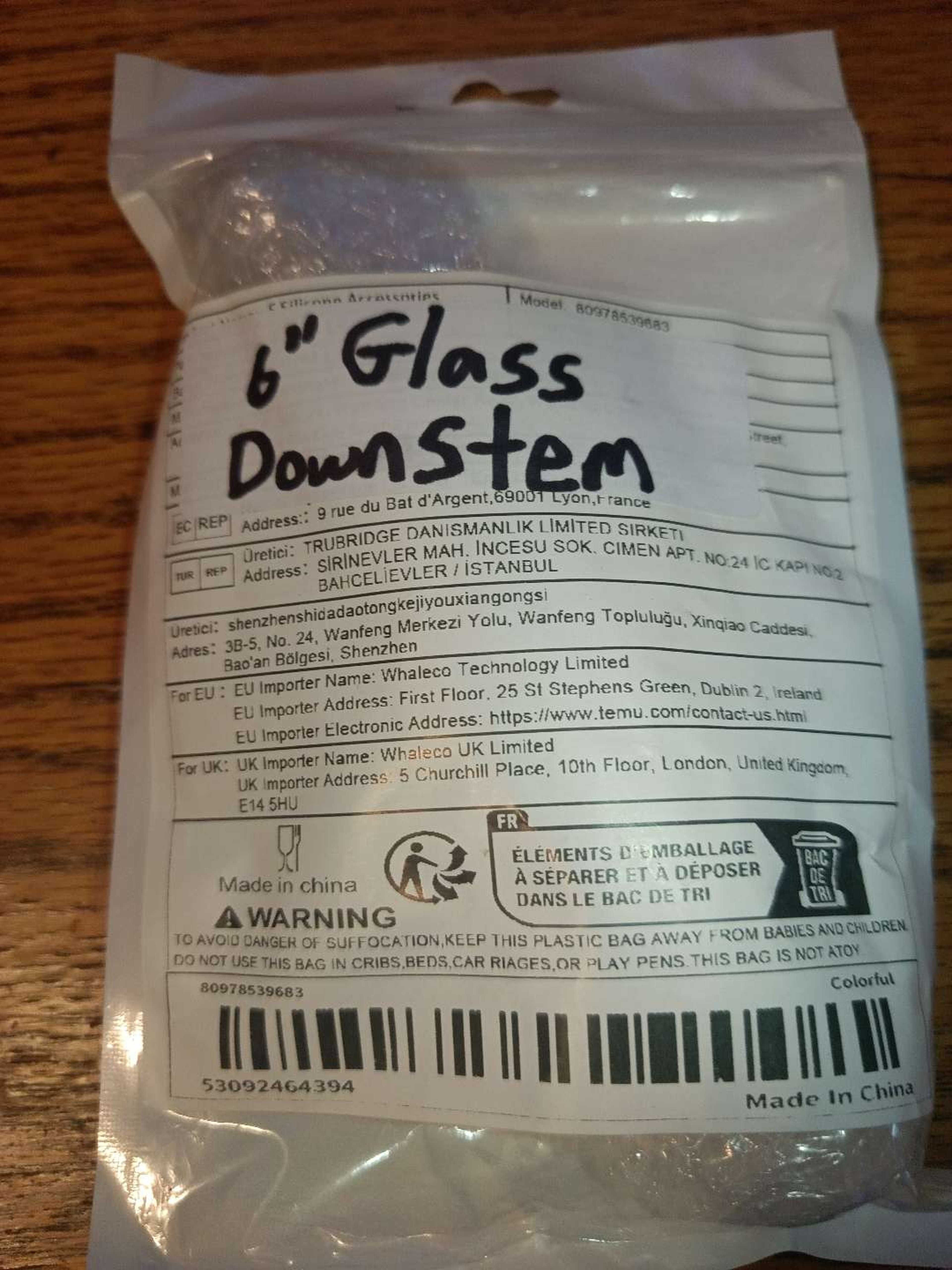 Preview pic of 6" Sturdy Glass Downstem