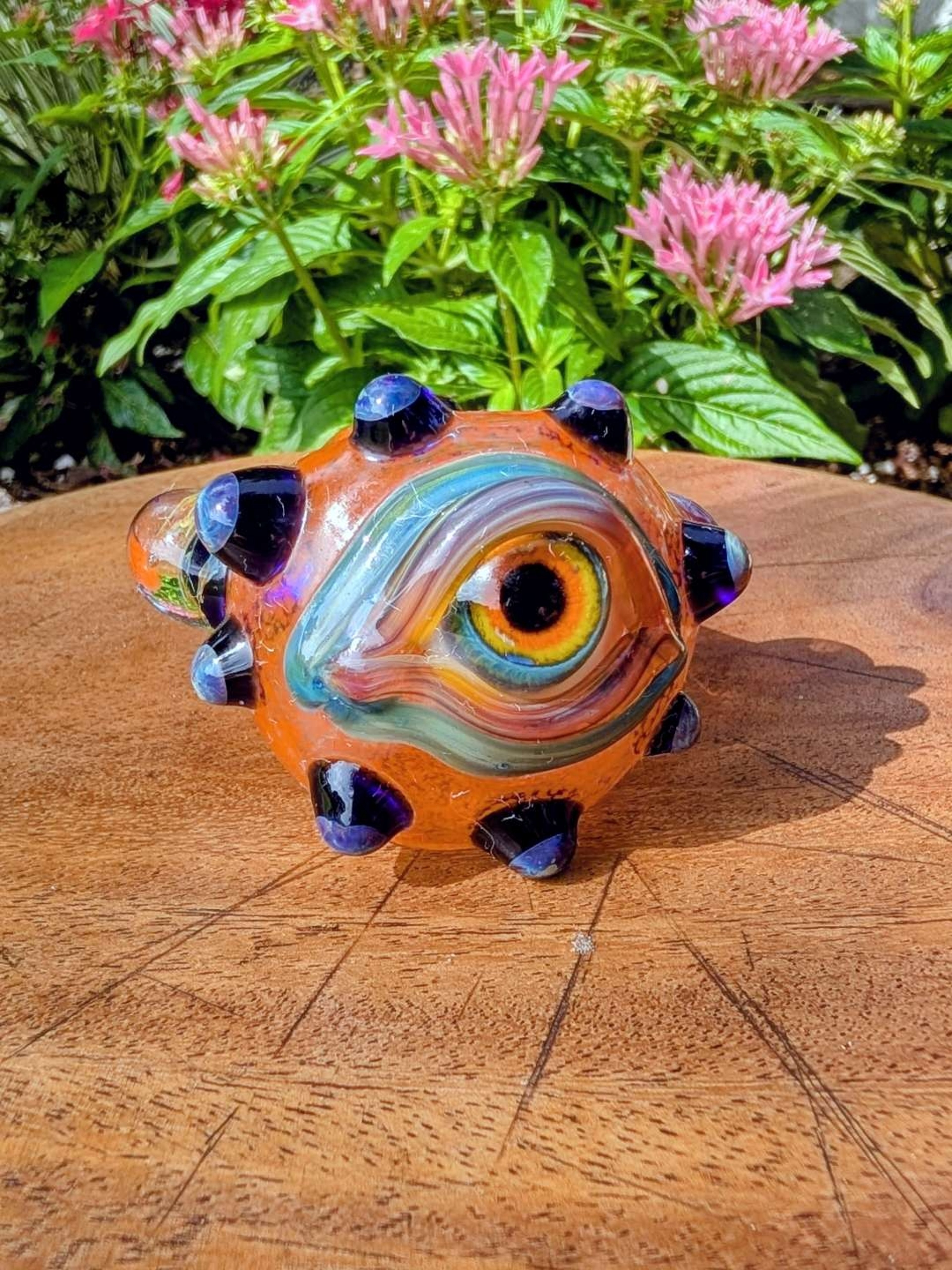Preview pic of Horrified Glass Spiked Eyeball Hand Pipe / Spoon