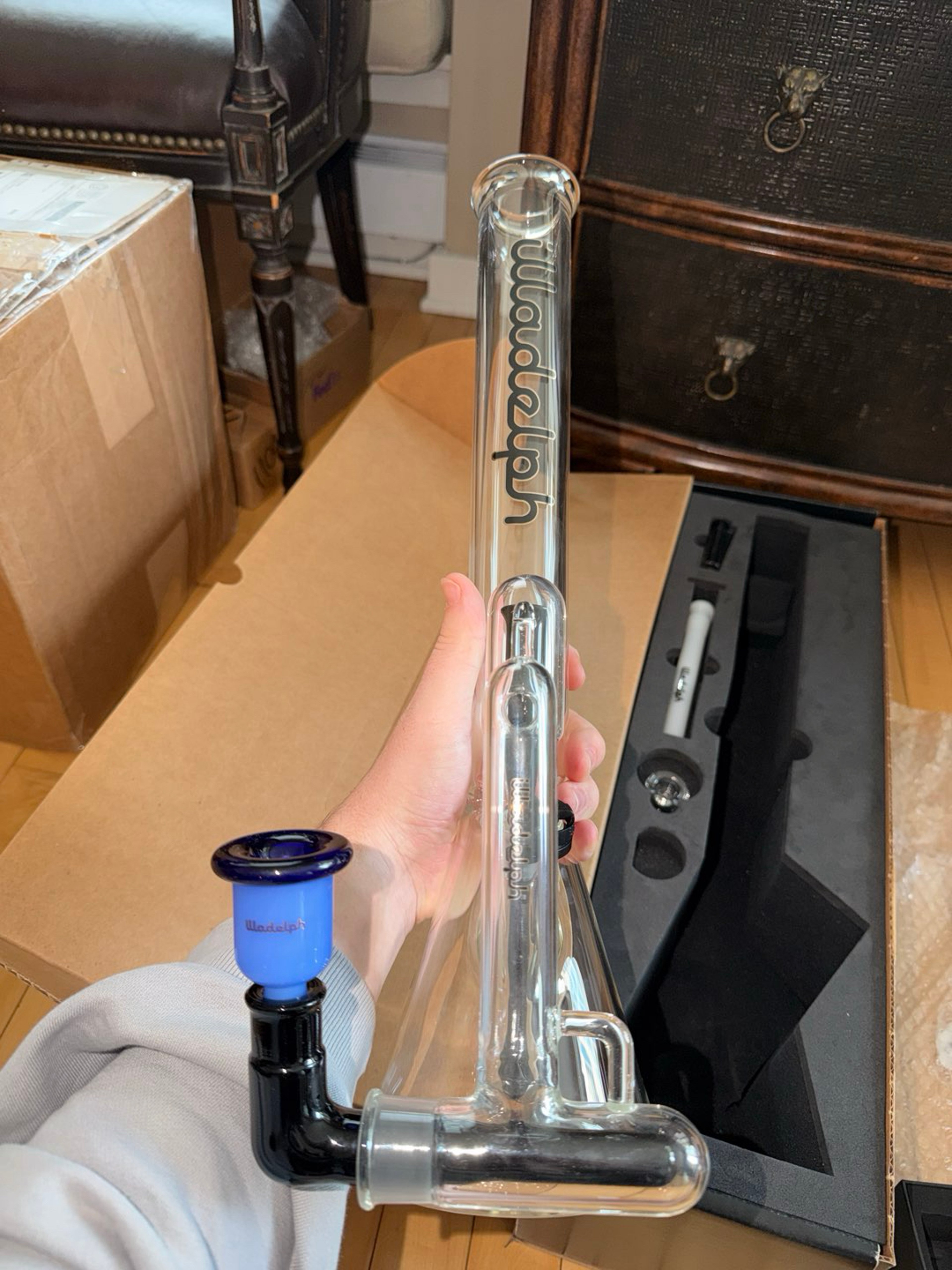 Preview pic of Black/Platinum Illadelph Beaker with Inline Ash Catcher and Blue Cheese Slide