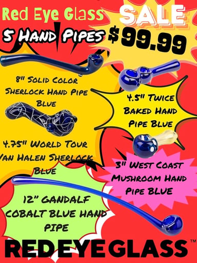 Preview pic of Red Eye Glass 5 Hand Pipes for $99.99