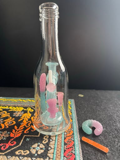 Preview pic of Emperial1 Sour bottle with gummy worm marble holder and sour pillar