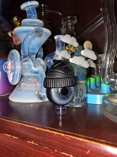 Preview pic of ​👁️ 30mm Signed Junkie Glass Beanie Eye Cap | Crushed Opal 👁️