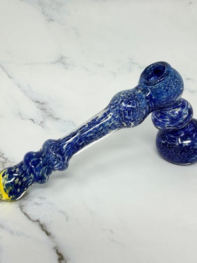 Preview pic of 7” Frit Blue Hammer Fumed Bubbler Sherlock Smoking Glass Pipe