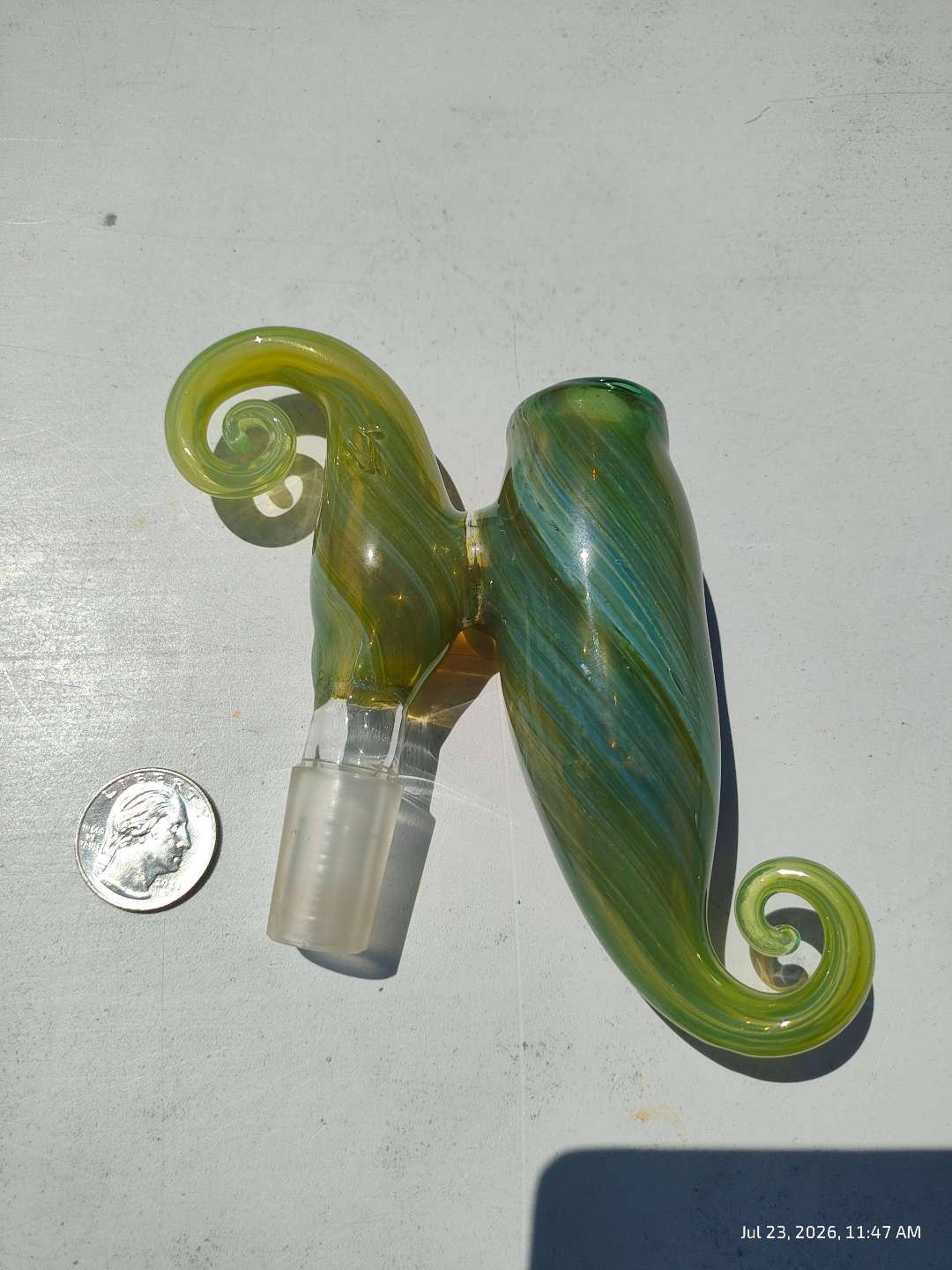 Preview pic of Christina Cody CC 14mm Male 45° Dry Ash Catcher Handblown American Heady Glass Seafoam Green Curl