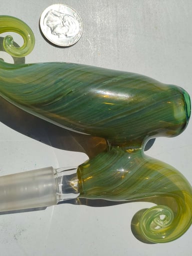 Preview pic of Christina Cody CC 14mm Male 45° Dry Ash Catcher | Hand-Blown American Heady Glass | Seafoam Green Aqua & Chartreuse