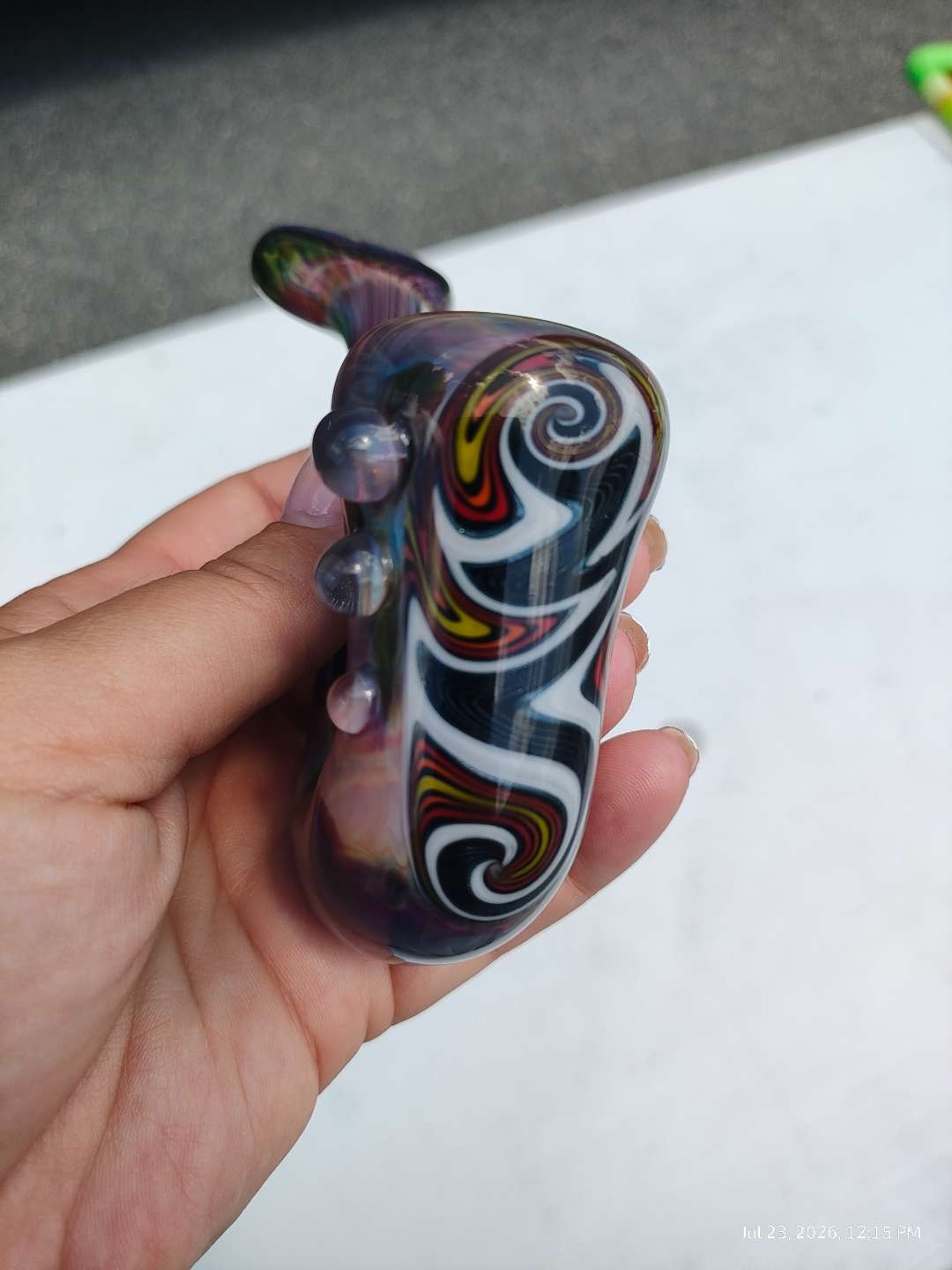MAC Signed 2010 Sherlock Hand Pipe Wig Wag Purple Green American Heady Glass image 0