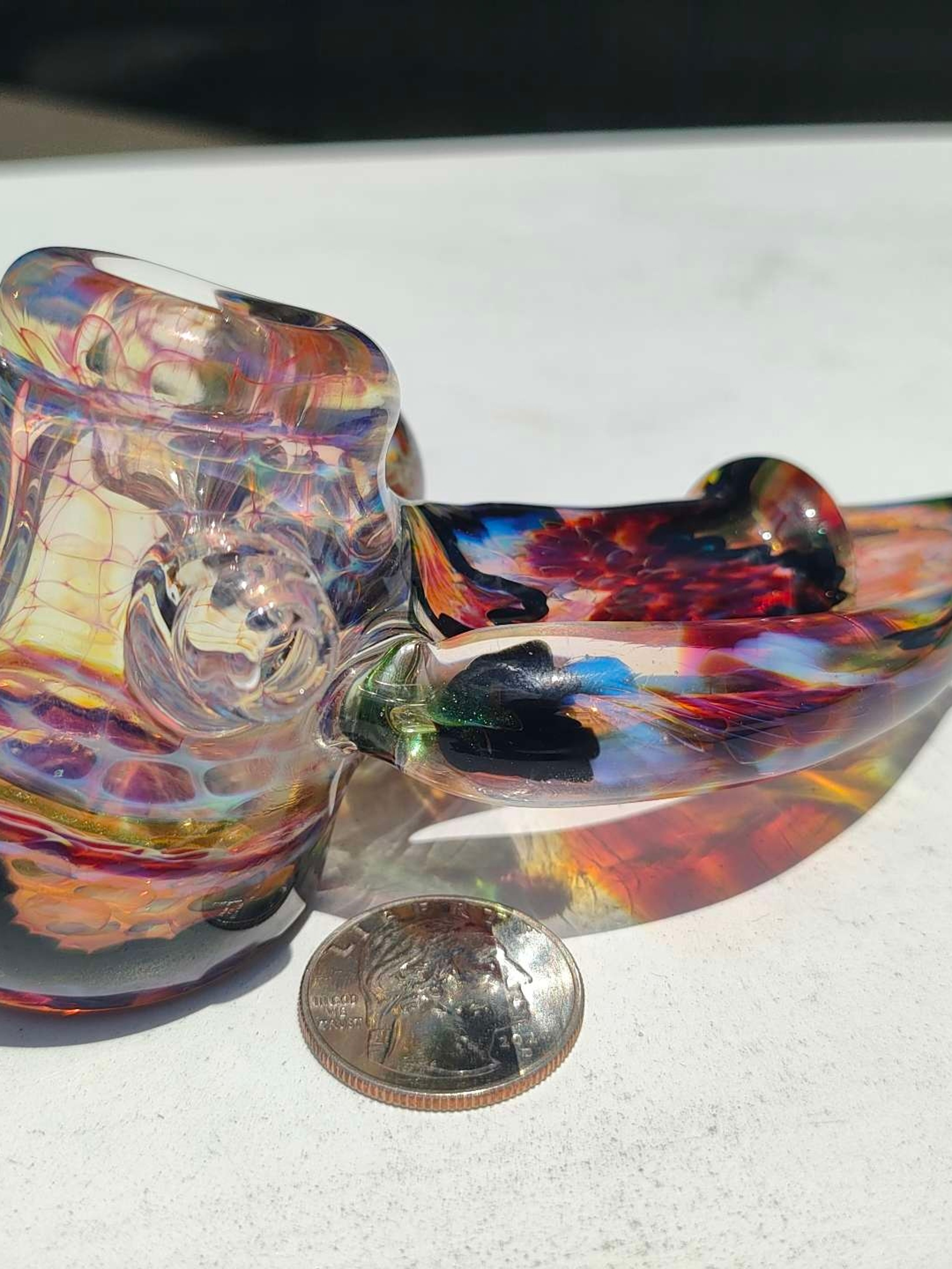 Preview pic of Kenan Tiemeyer Signed Spoon Pipe Heavy Implosion Marble Inside Out Flower Marble American Heady Glass Thick Wall Borosilicate Functional Art Approx. 6 Inch