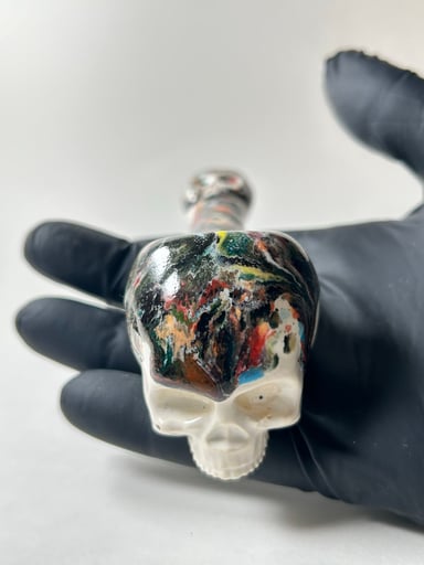 Preview pic of Skull Pipe - 5.5 inch - Ceramic - Chip Glaze Technique