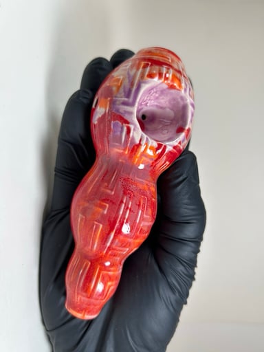 Preview pic of Maze Pipe - 5.5 inches - Ceramic - Red, Orange and Purple