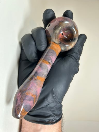 Preview pic of Spoon Pipe - 6.25 Inches - Ceramic - Purple, Orange , Pink and Black