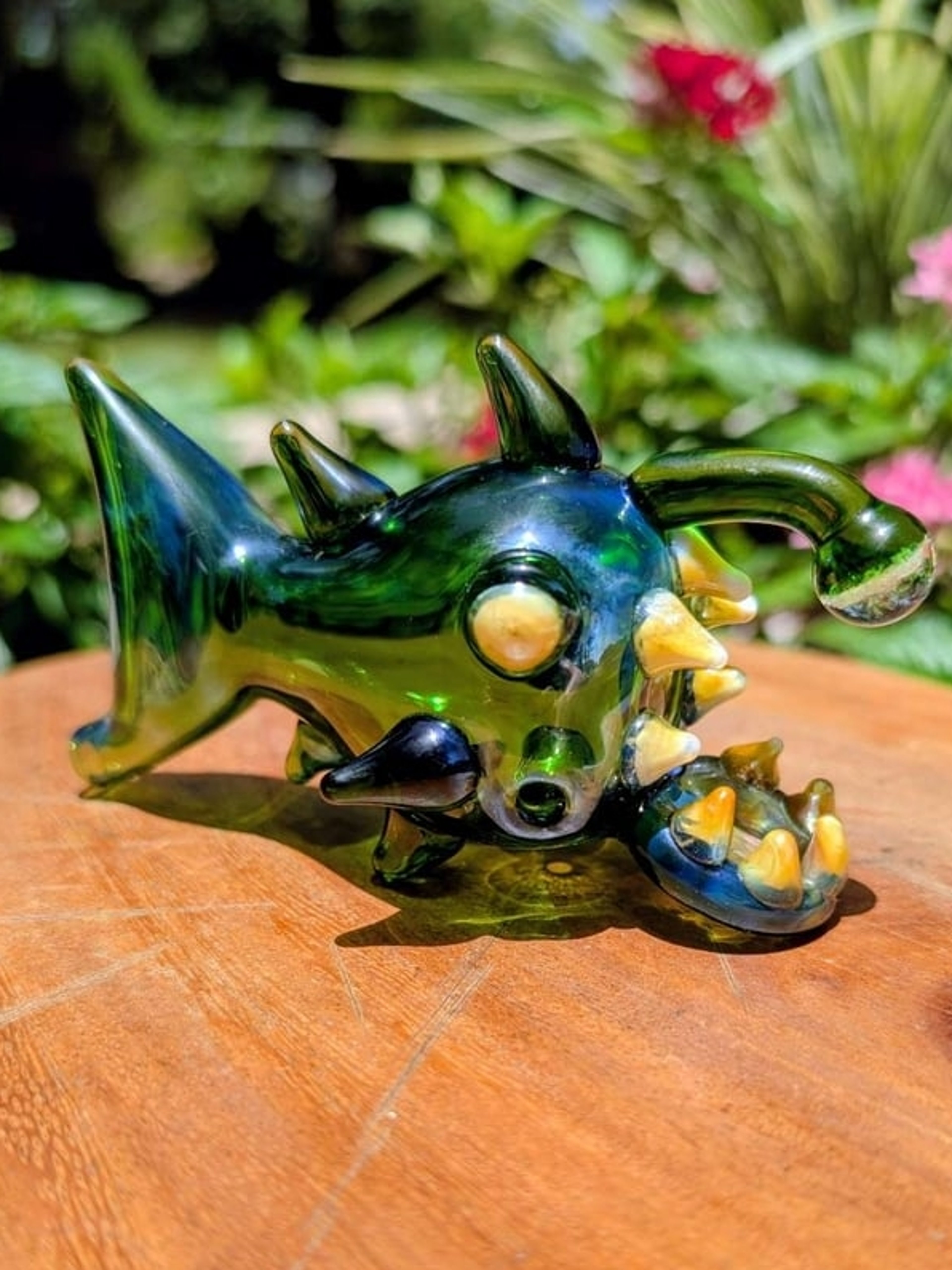 Preview pic of Apollo Glassworks Hand Blown Glass Angler Fish Pipe — Black-Light Reactive Lure