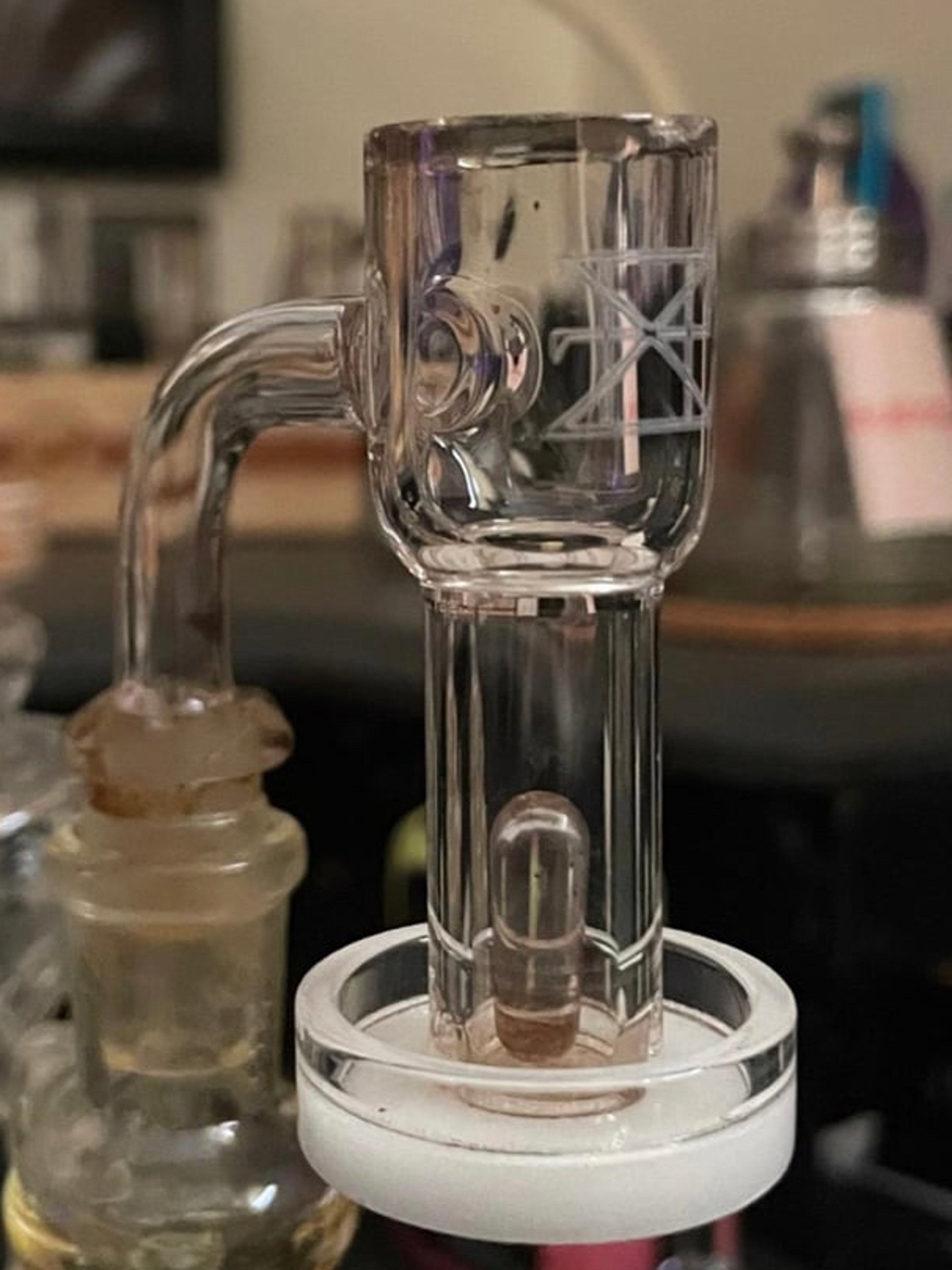 Preview pic of Hippie Extremities Opaque Slurper + Ruby Pillar + 10mm faceted Ruby diamond valve pearl.