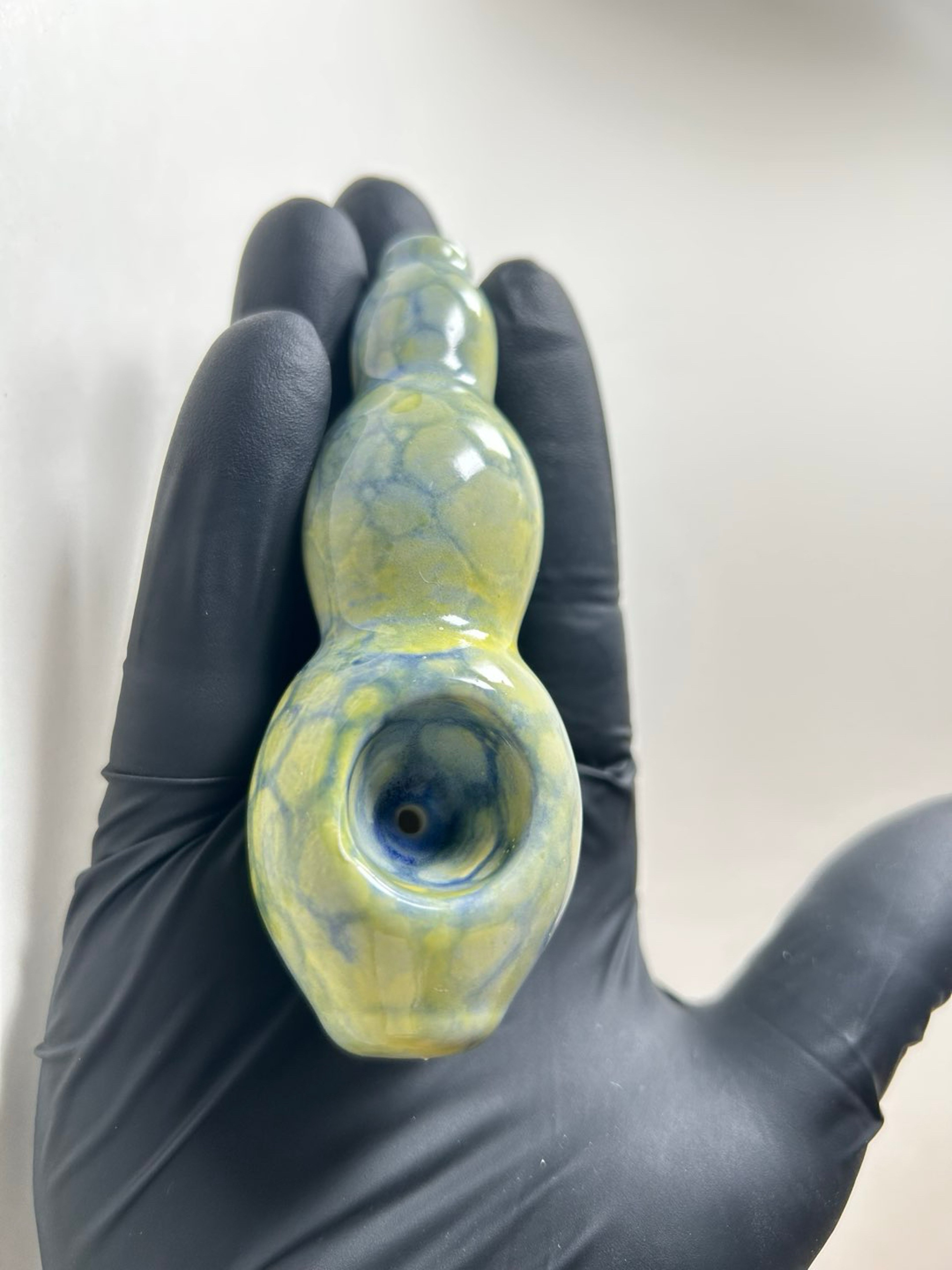 Bulbous Pipe - 4.25 Inches - Ceramic - Yellow and Blue image 0
