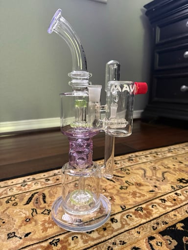 Preview pic of Custom Double Recycler Rig + Maverick Ash Catcher – UV Reactive Accents – Excellent Condition