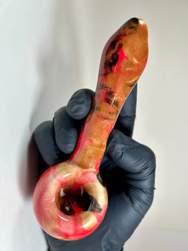 Preview pic of Spoon Pipe - 6.25 Inches - Ceramic - Red, Black and Brown