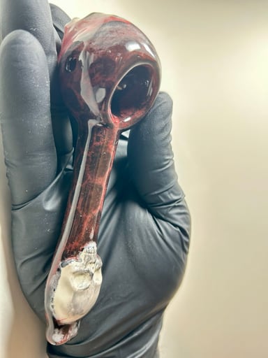 Preview pic of Skull Pipe - 5.5 inch - Ceramic - Red, Black and White