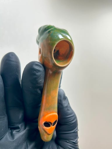 Preview pic of Alien Pipe - 4.5 Inches - Ceramic - Green, Orange and Blue - Free Shipping!