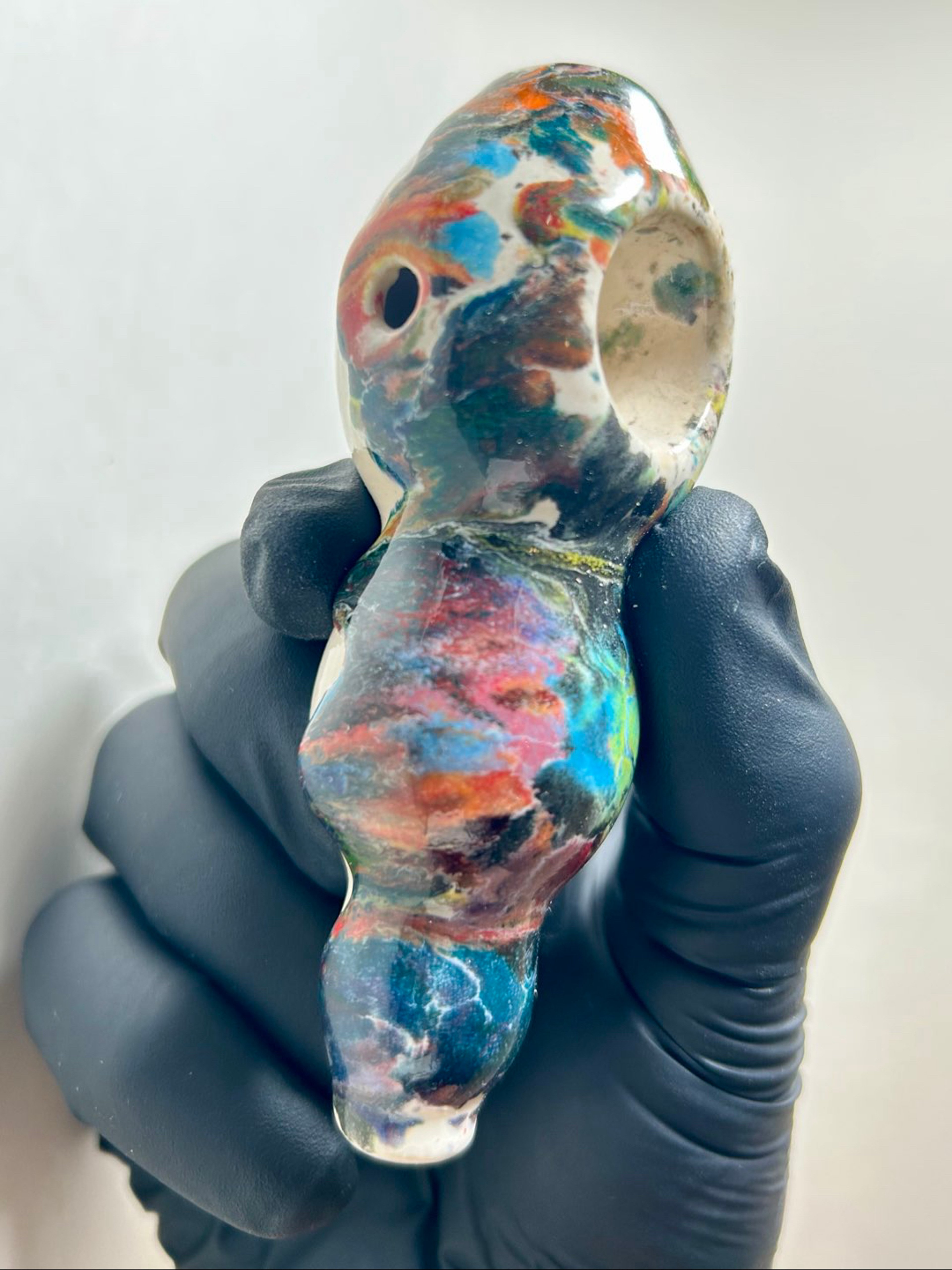 Preview pic of Bulbous Pipe - 4.25 Inches - Ceramic - Chip Glaze Technique - Free Shipping