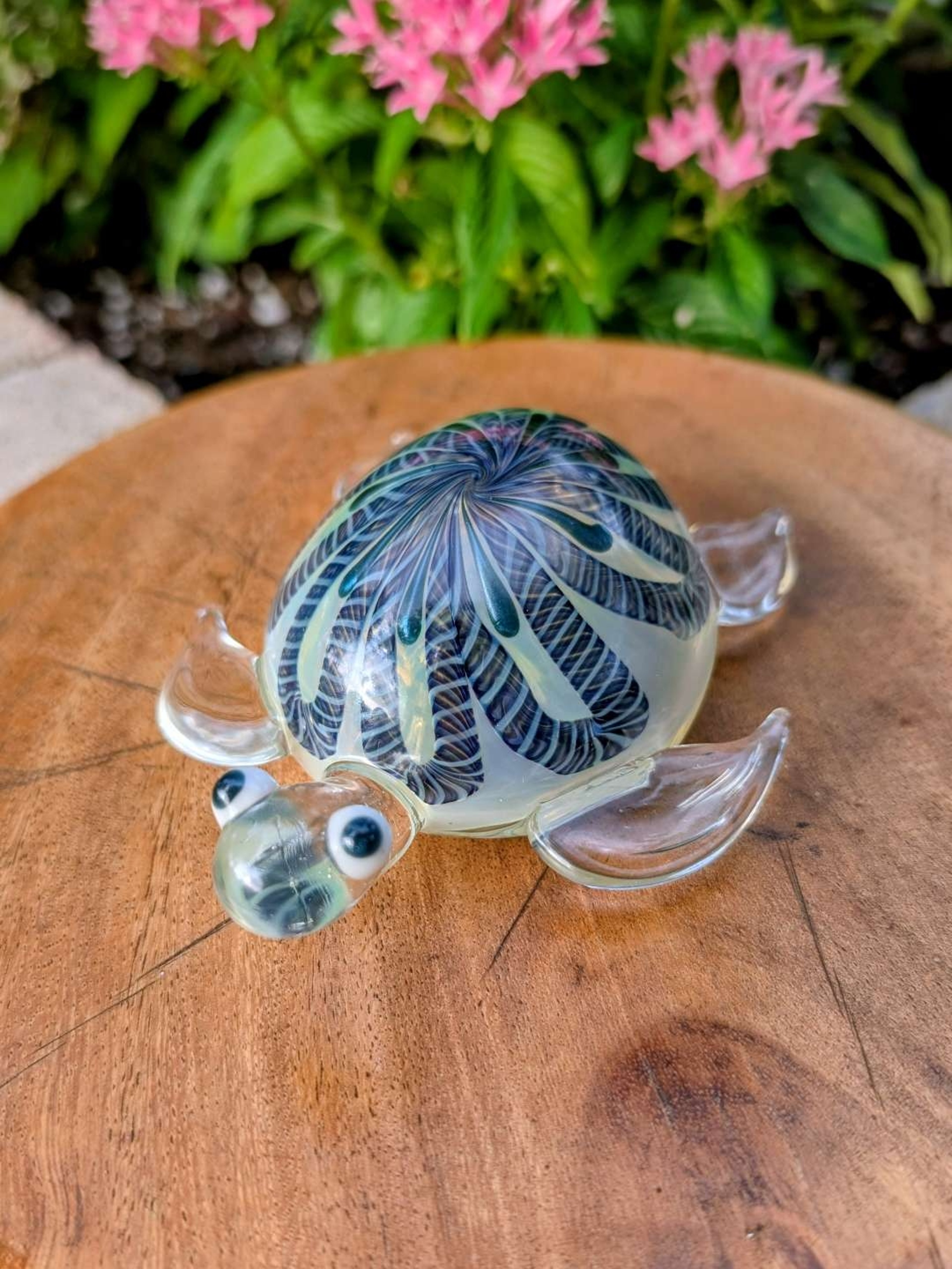 Unsigned Heady Glass Turtle Hand Pipe - Pristine Wig-Wag Rev image 0
