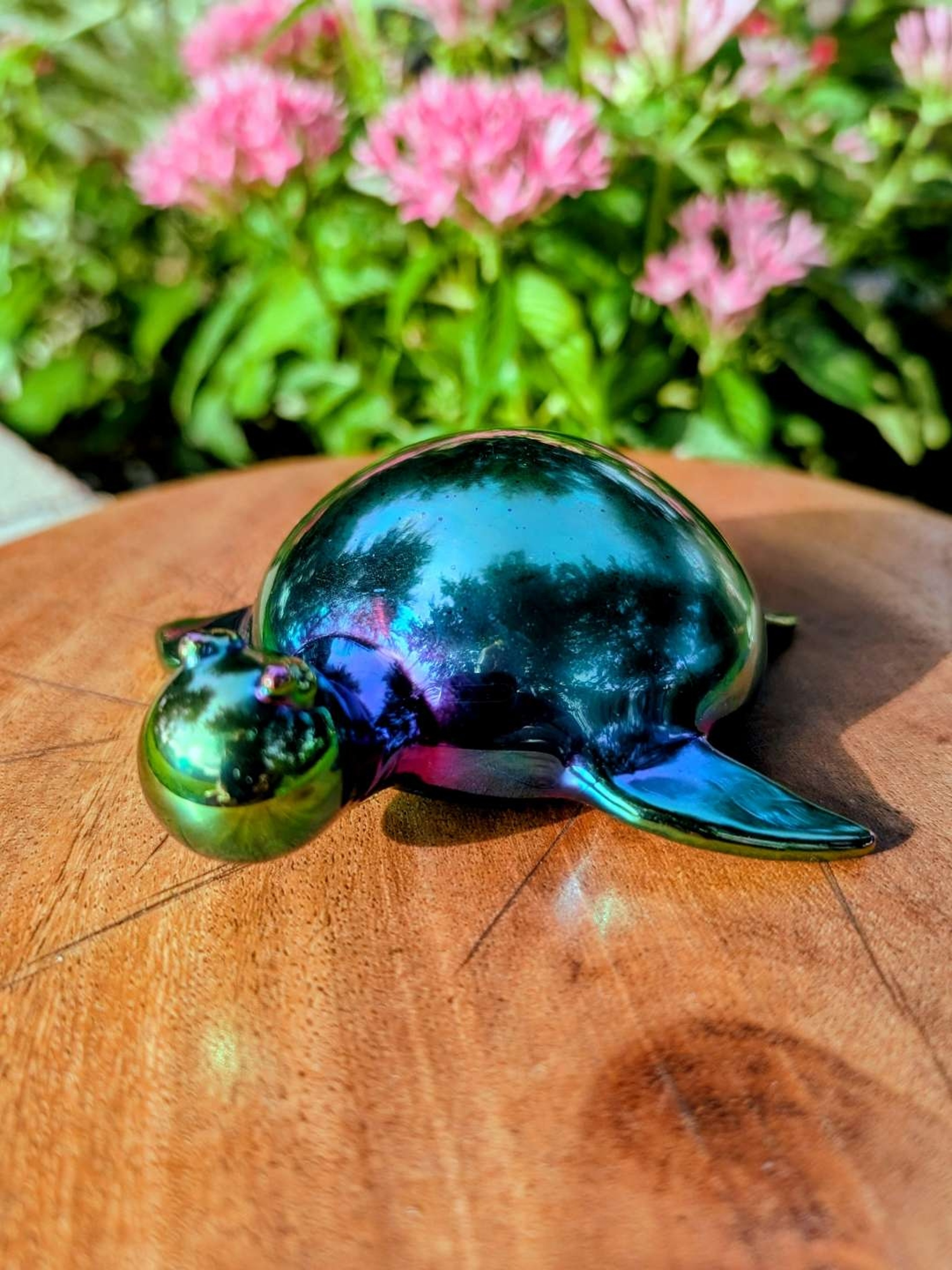 Pristine Condition Metallic Iridescent Glass Sea Turtle Hand Pipe image 0